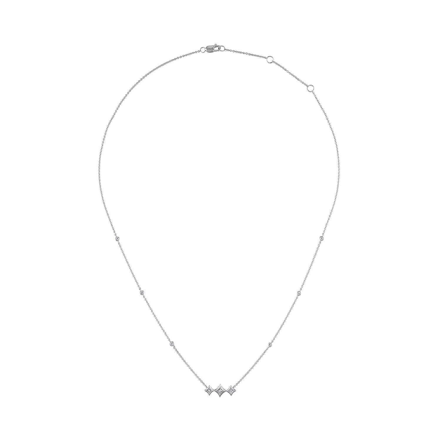 10K White Gold Bezel Set Princess Diamond 3 Stone Kite Shape and Station Necklace H-I Color, SI2-I1 Clarity - 18" Inches on sale at MyriadMart