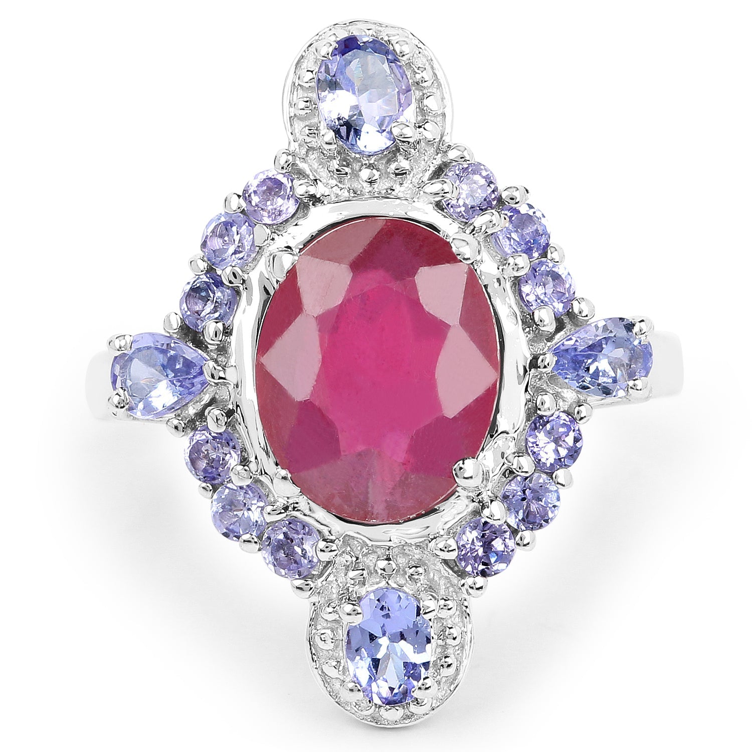 4.14 Carat Glass Filled Ruby and Tanzanite .925 Sterling Silver Ring on sale at MyriadMart