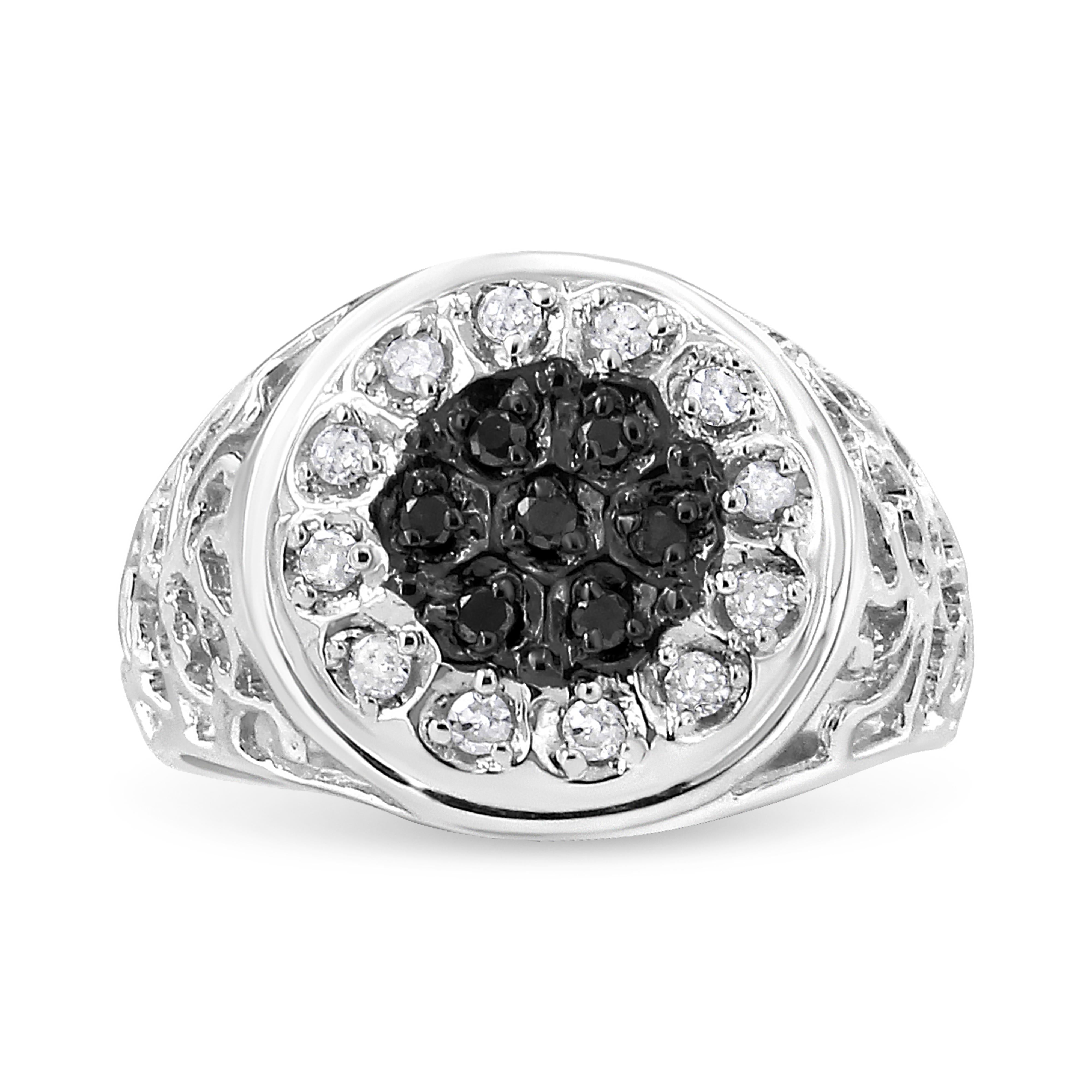 .925 Sterling Silver 1/4 Cttw White and Black Treated Diamond Halo Cluster Ring for Men I-J Color, I3 Clarity - Size 10 on sale at MyriadMart