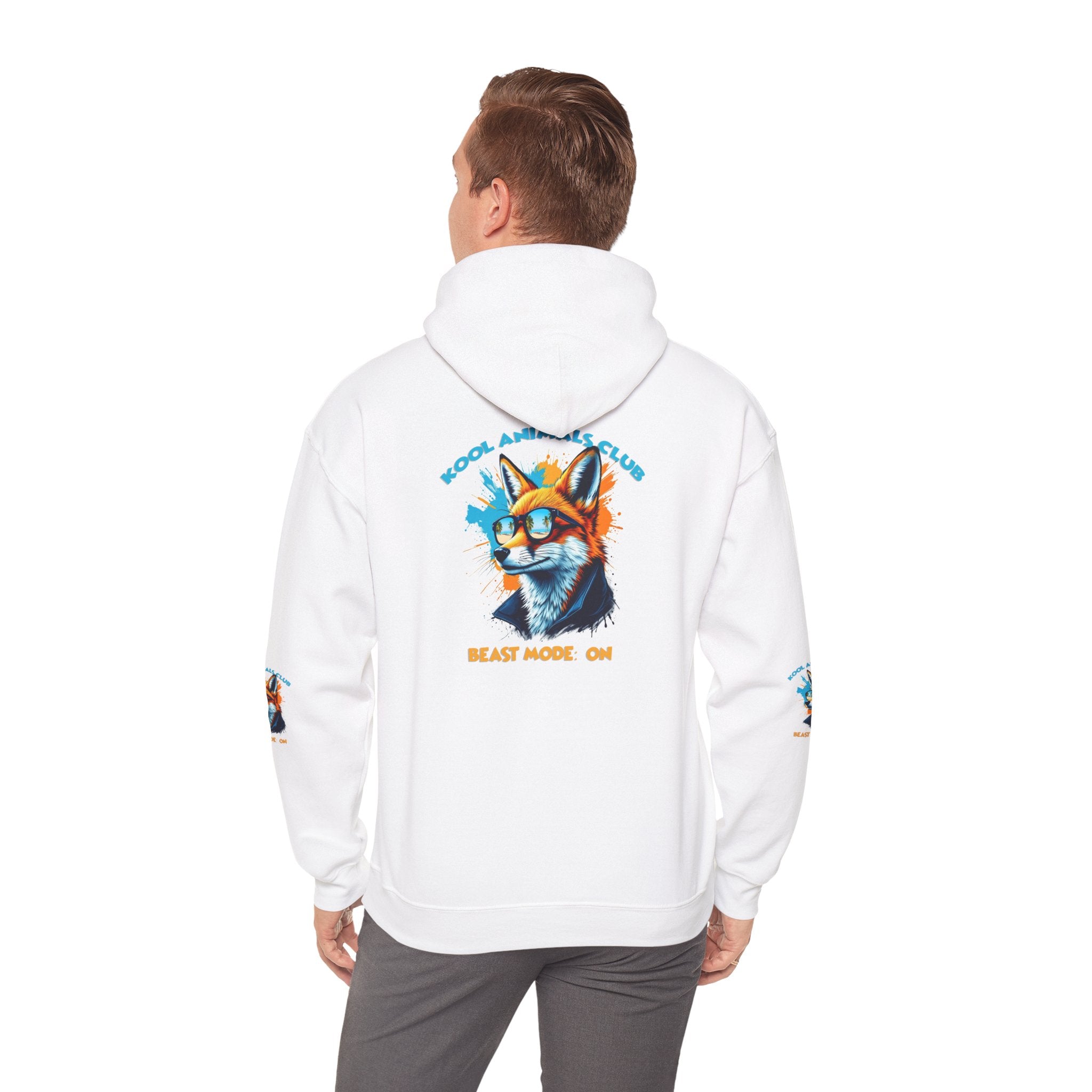 Kool Animals Club Hoodie with Cool Fox in Sunglasses and ‘Beast Mode On’ Design, Unisex Sweatshirt for Animal Lovers, Casual Streetwear, Perfect Gift for Holidays - MyriadMart