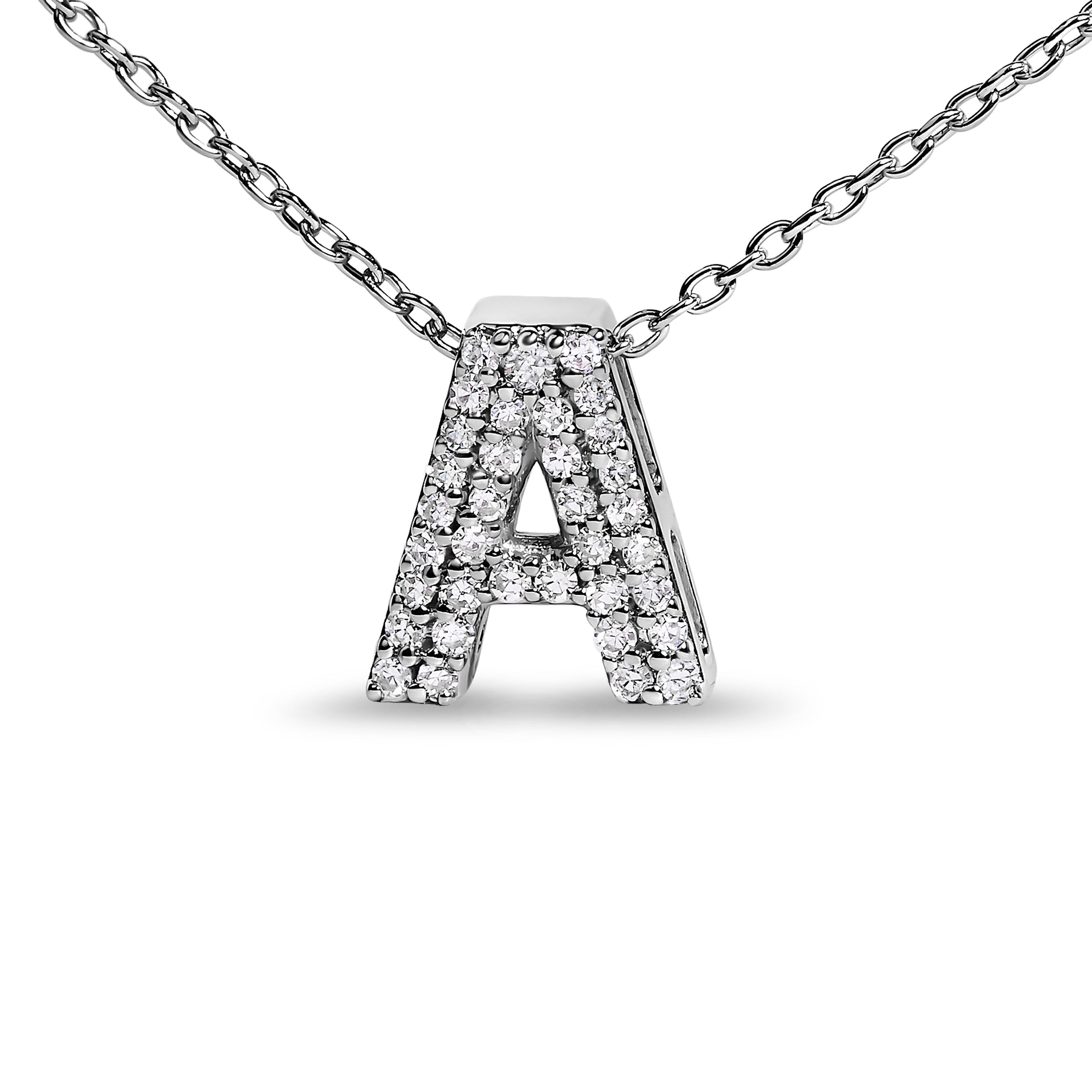 10K White Gold Diamond Accent "A" Initial Bubble Pendant Necklace on sale at MyriadMart