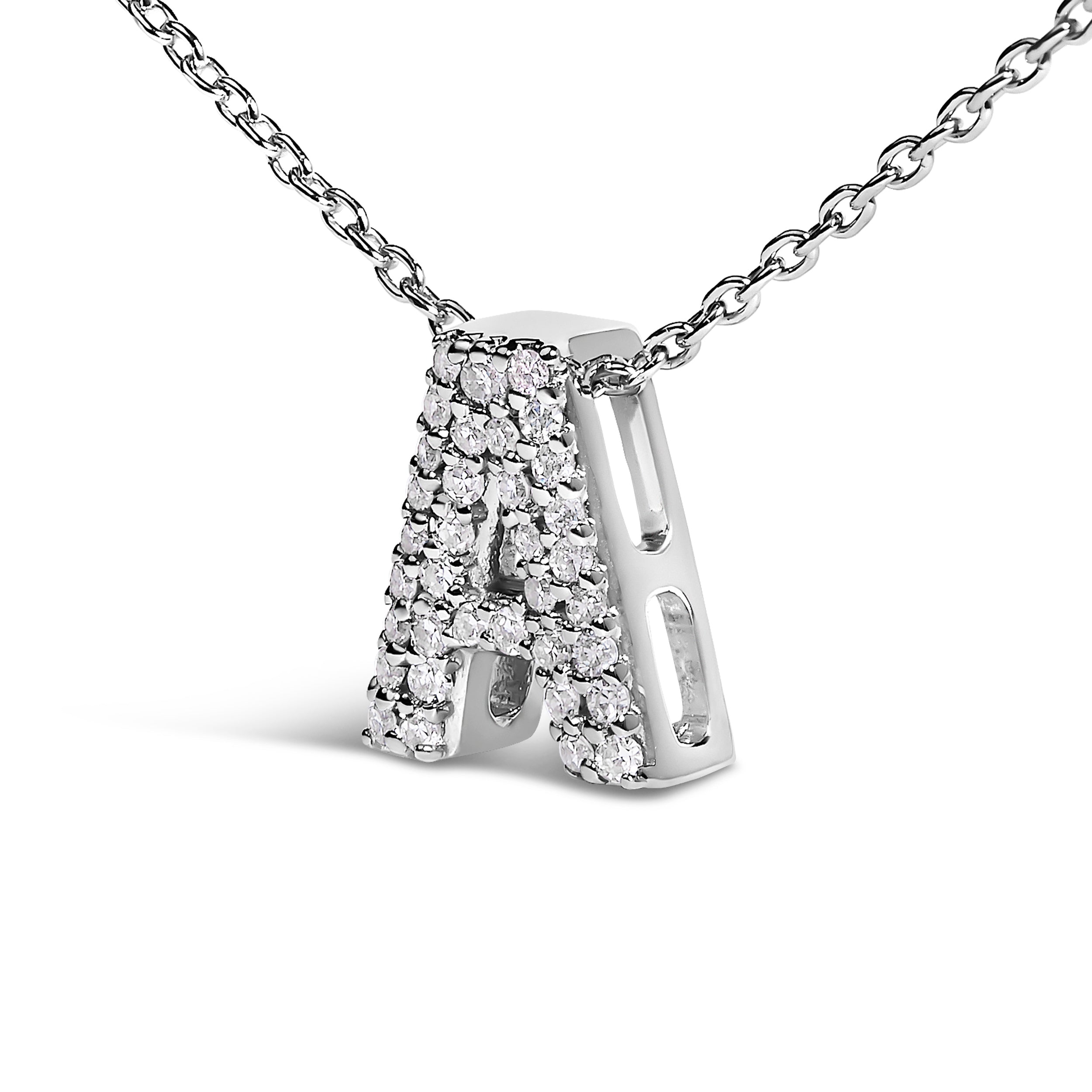 10K White Gold Diamond Accent "A" Initial Bubble Pendant Necklace on sale at MyriadMart