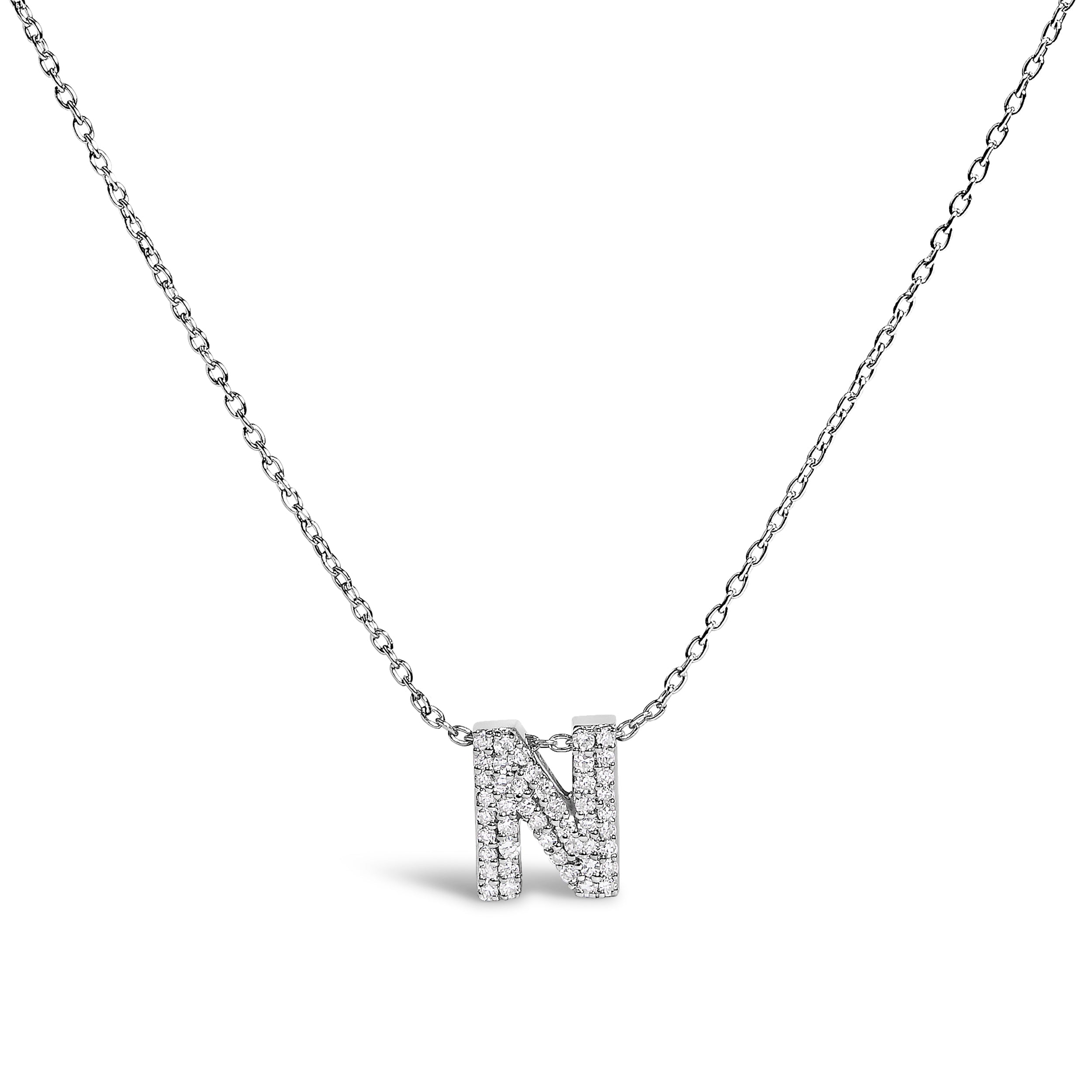 10K White Gold Diamond Accent "A" Initial Bubble Pendant Necklace on sale at MyriadMart