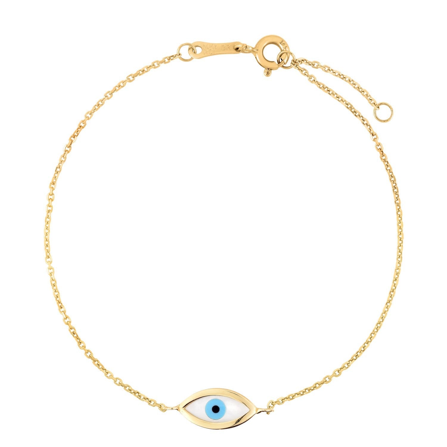 14k Yellow Gold MOP Evil Eye Bracelet 1.00 mm on sale at MyriadMart