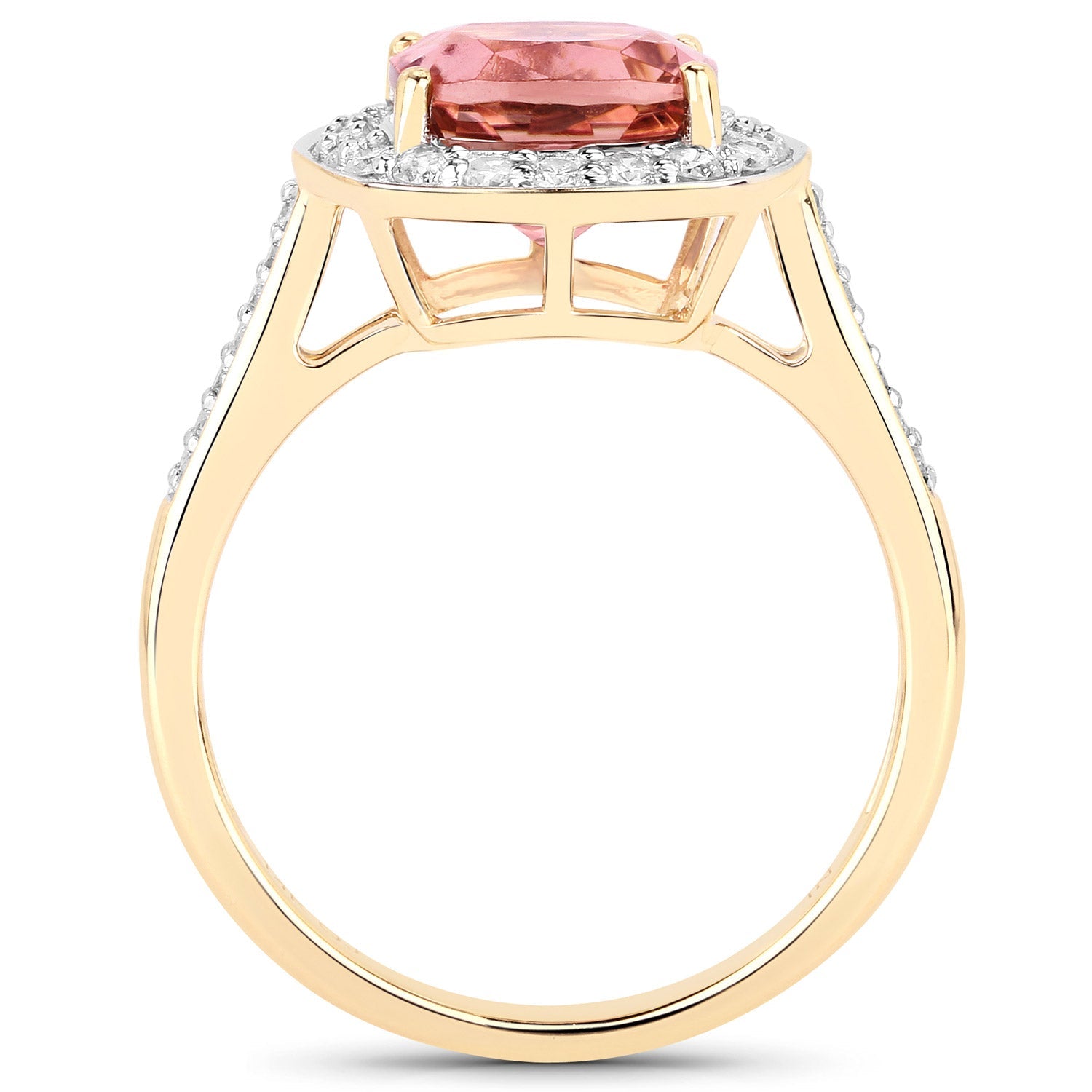 2.71 Carat Genuine Royal Pink Tourmaline and White Diamond 14K Yellow Gold Ring on sale at MyriadMart