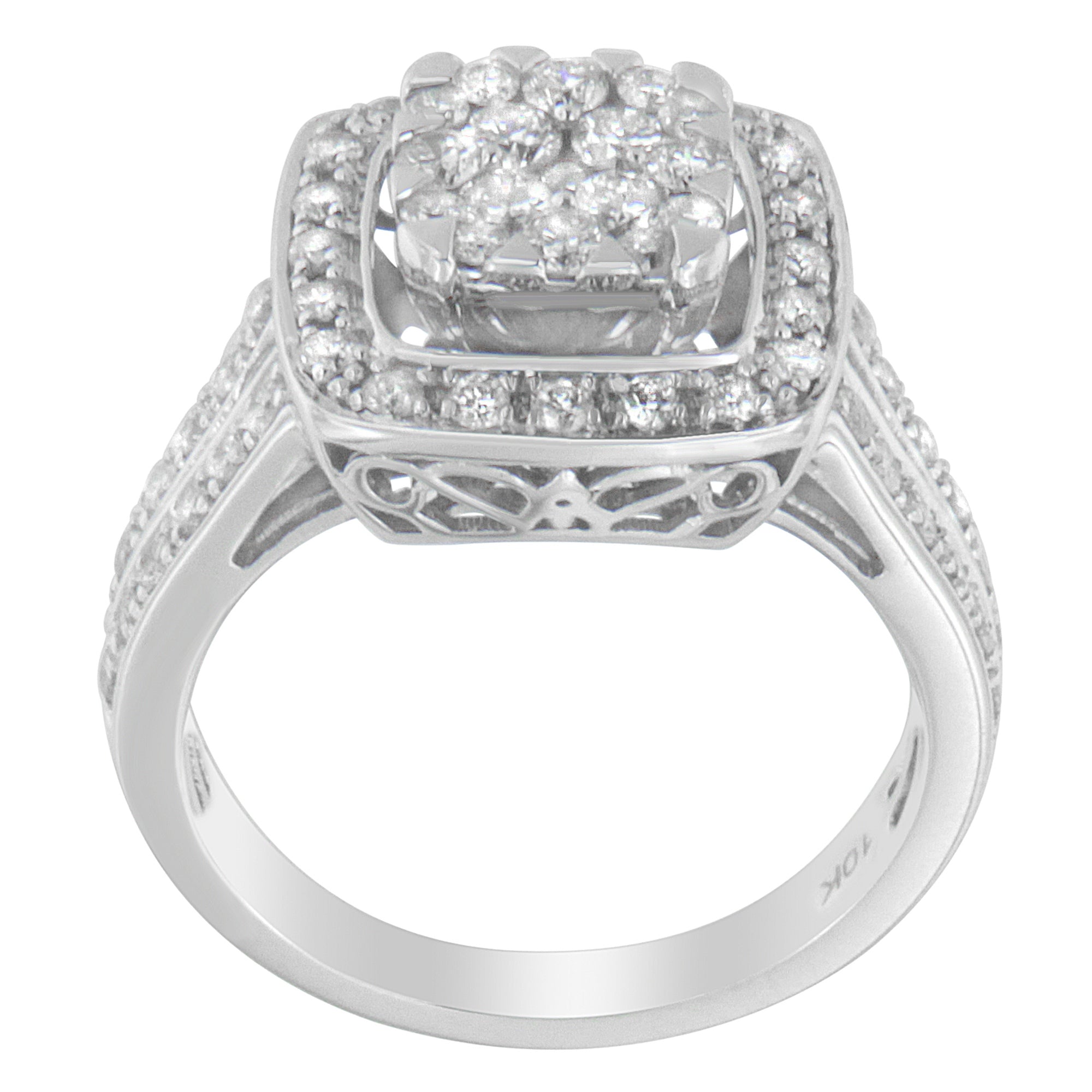 10K White Gold Diamond Cluster Ring 1 Cttw, H-I Color, SI2-I1 Clarity - Size 6-1/2 on sale at MyriadMart