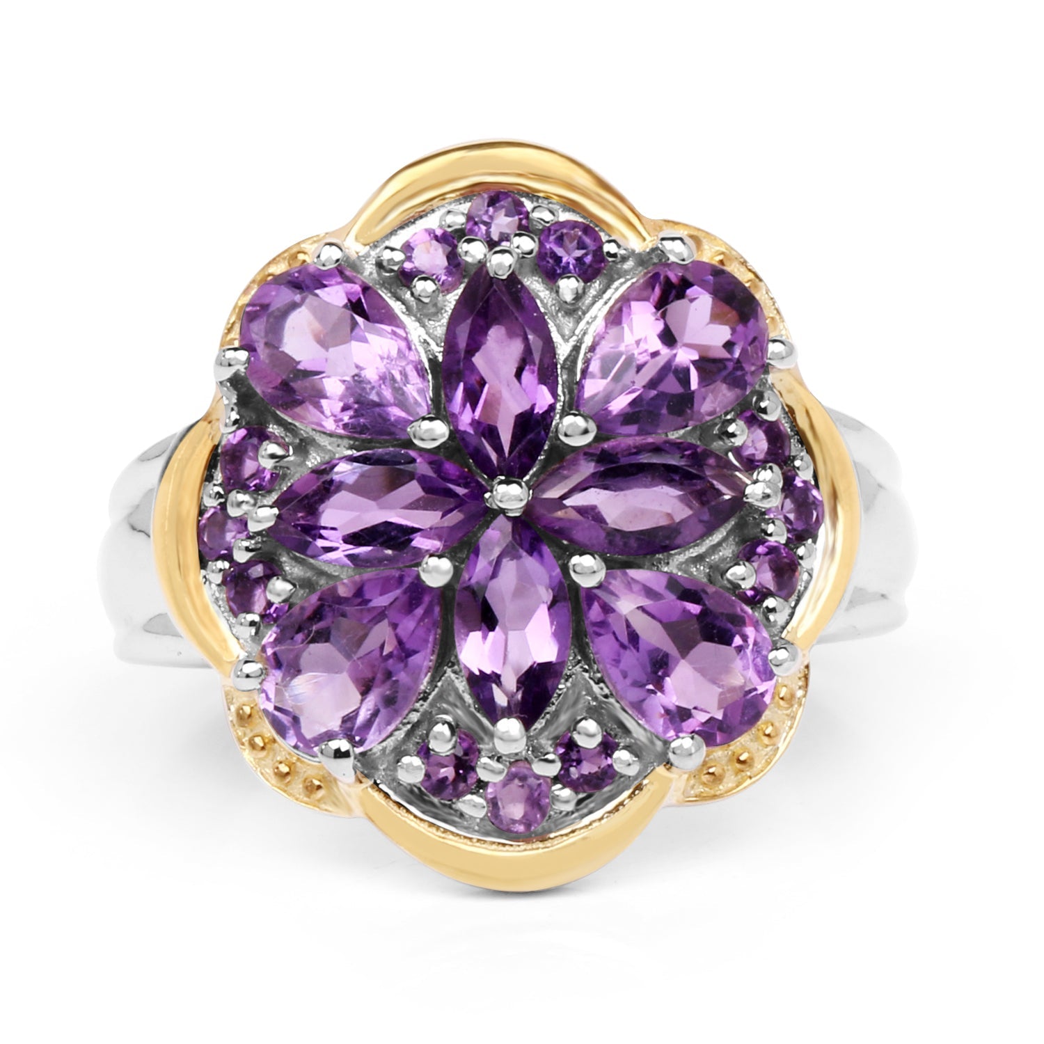 Two Tone Plated 2.66 Carat Genuine Amethyst .925 Sterling Silver Ring on sale at MyriadMart