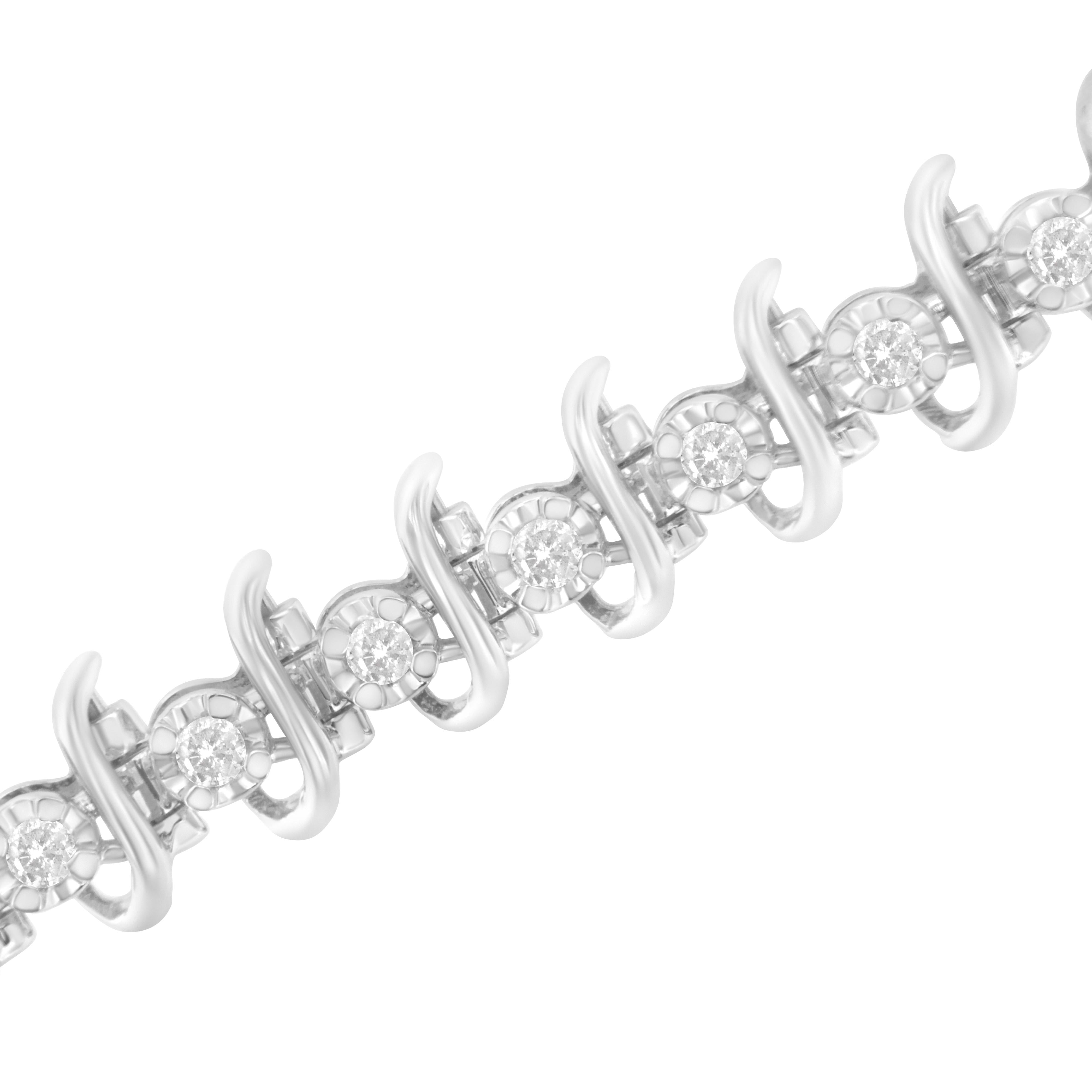 .925 Sterling Silver 1 cttw Prong-Set Diamond Link Bracelet I-J, I1-I2 - 7.25" on sale at MyriadMart