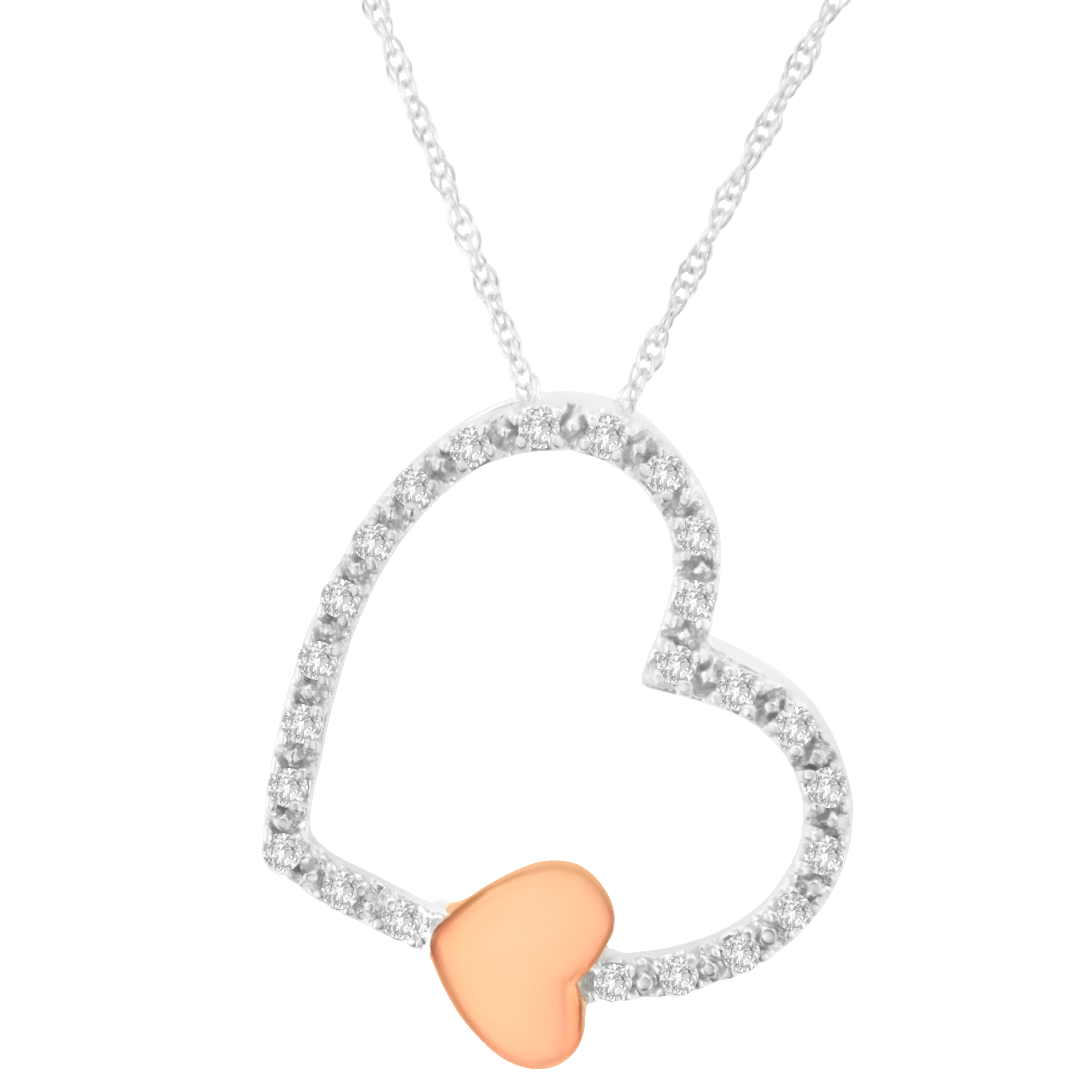10KT Two Tone Gold 1/6 cttw Diamond Floating Heart Pendant Necklace K-L, I1-I2 on sale at MyriadMart