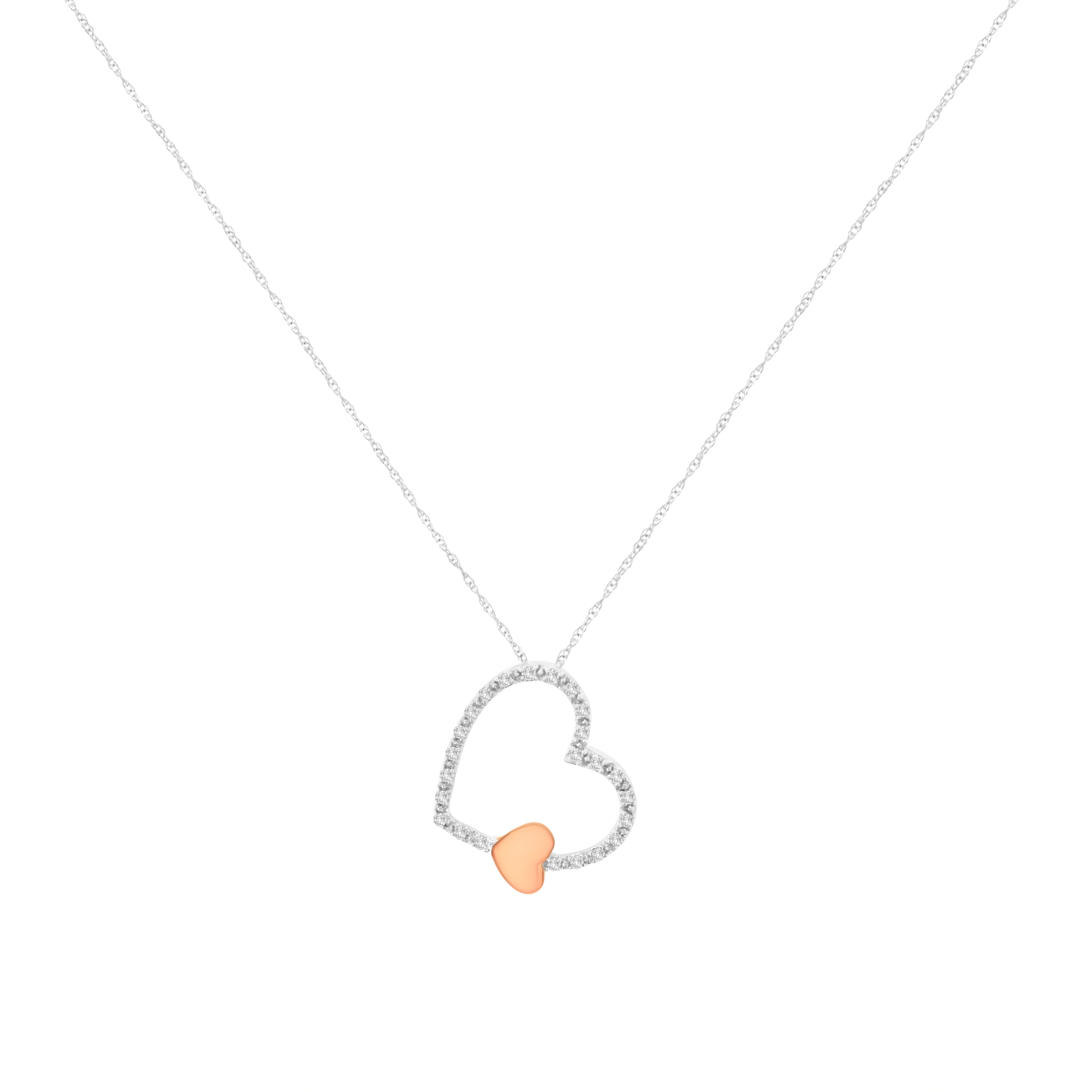 10KT Two Tone Gold 1/6 cttw Diamond Floating Heart Pendant Necklace K-L, I1-I2 on sale at MyriadMart