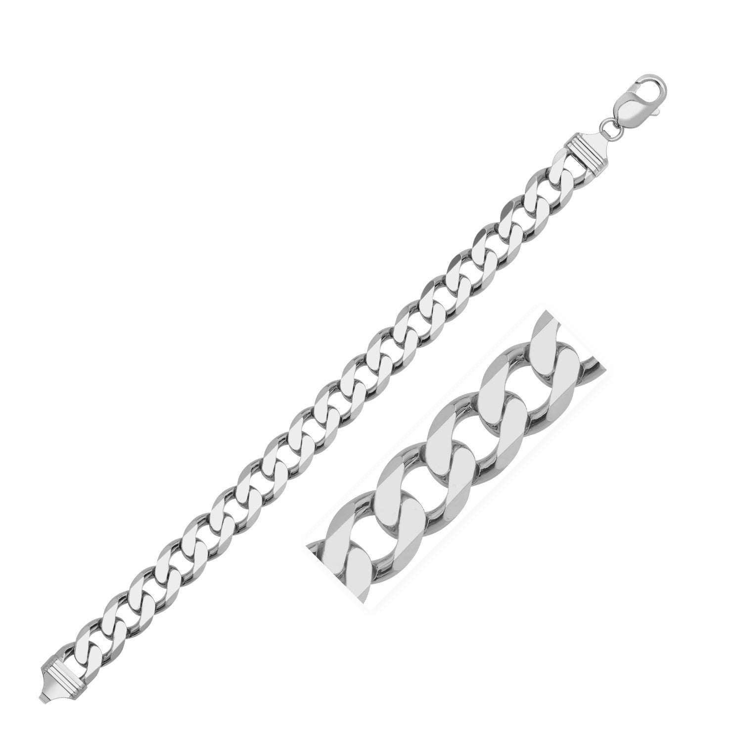 Rhodium Plated 9.5mm Sterling Silver Curb Style Chain on sale at MyriadMart