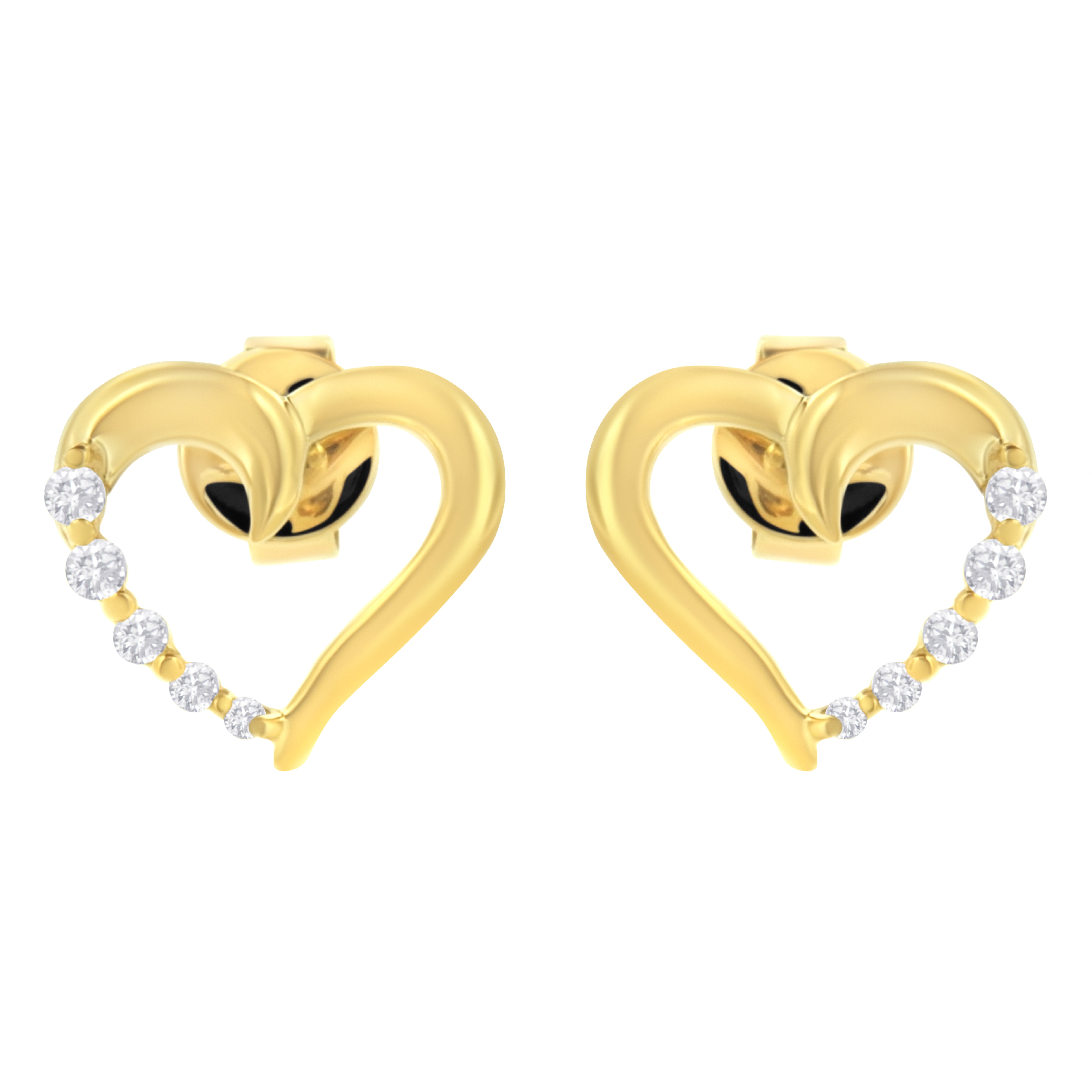 14K Yellow Gold 1/8 Cttw Diamond Journey Heart Hoop Earrings K-L Color, I1-I2 Clarity on sale at MyriadMart