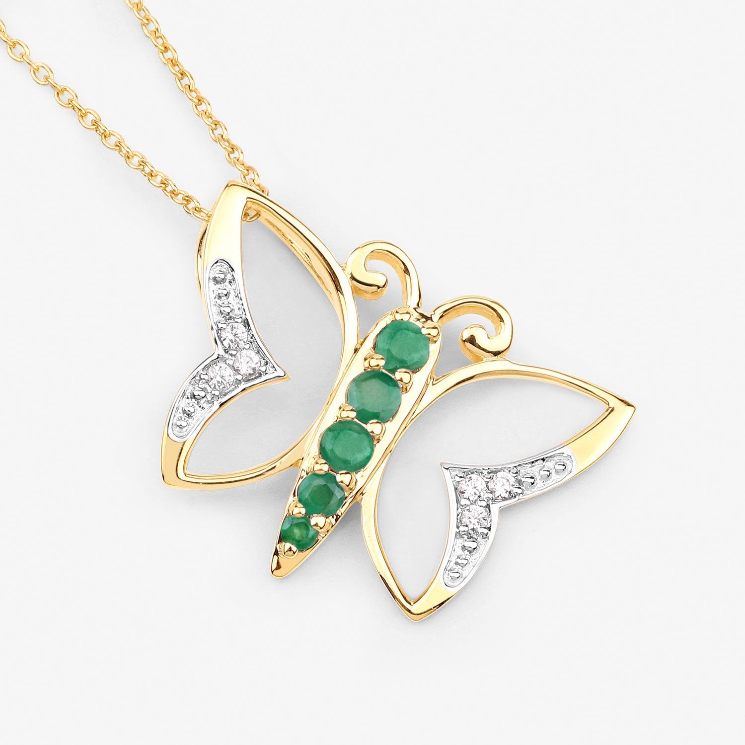 0.51 Carat Genuine Emerald and White Zircon .925 Sterling Silver Necklace on sale at MyriadMart