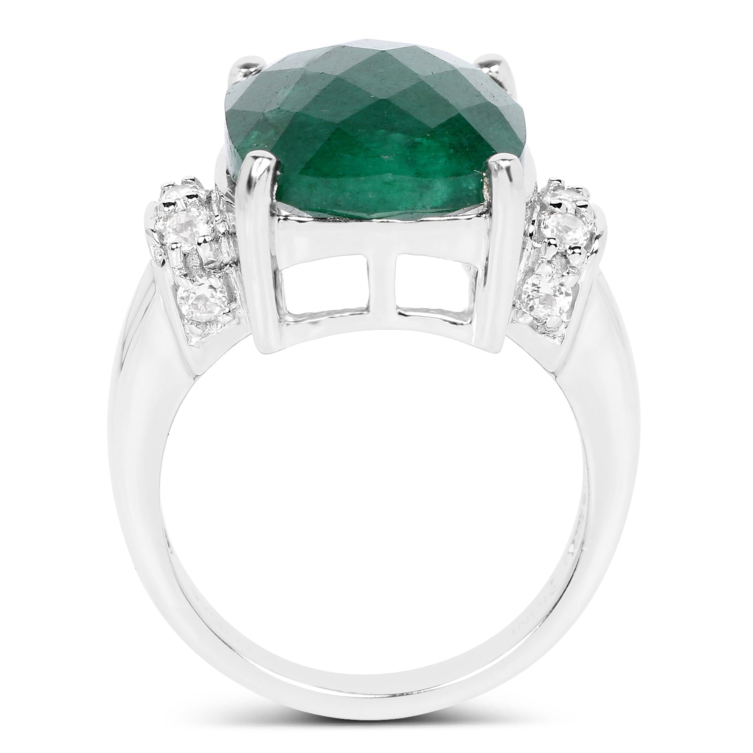 8.50 Carat Dyed Emerald and White Topaz .925 Sterling Silver Ring on sale at MyriadMart