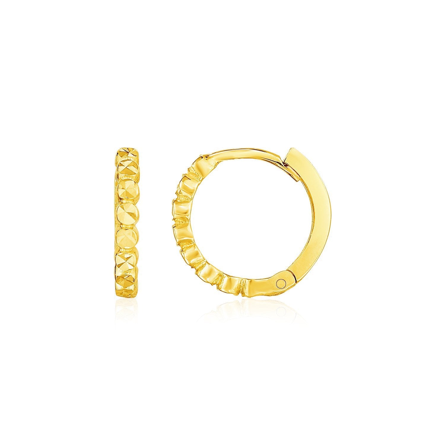 14k Yellow Gold Petite Textured Round Hoop Earrings on sale at MyriadMart