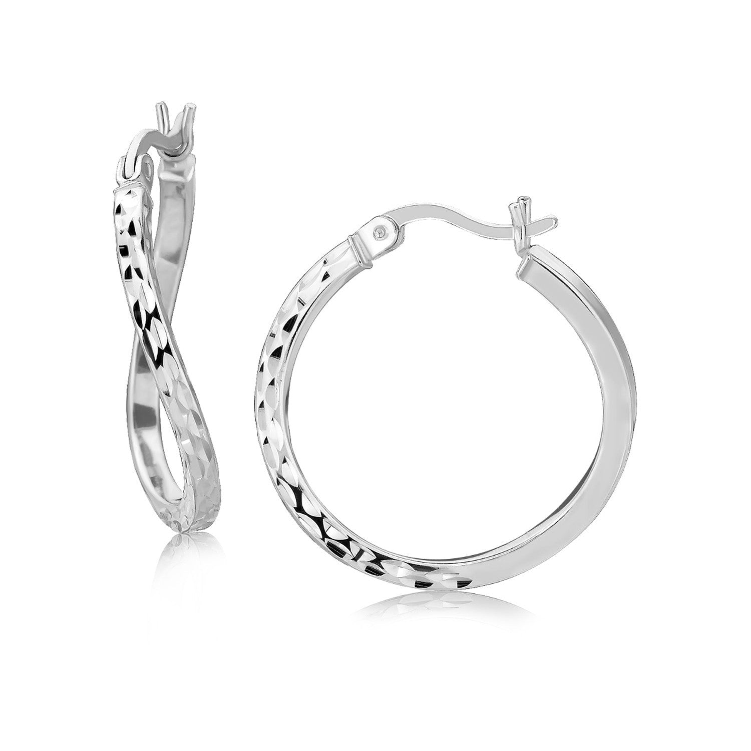 Sterling Silver Rhodium Plated Twist Style Hoop Diamond Cut Earrings 20mm on sale at MyriadMart