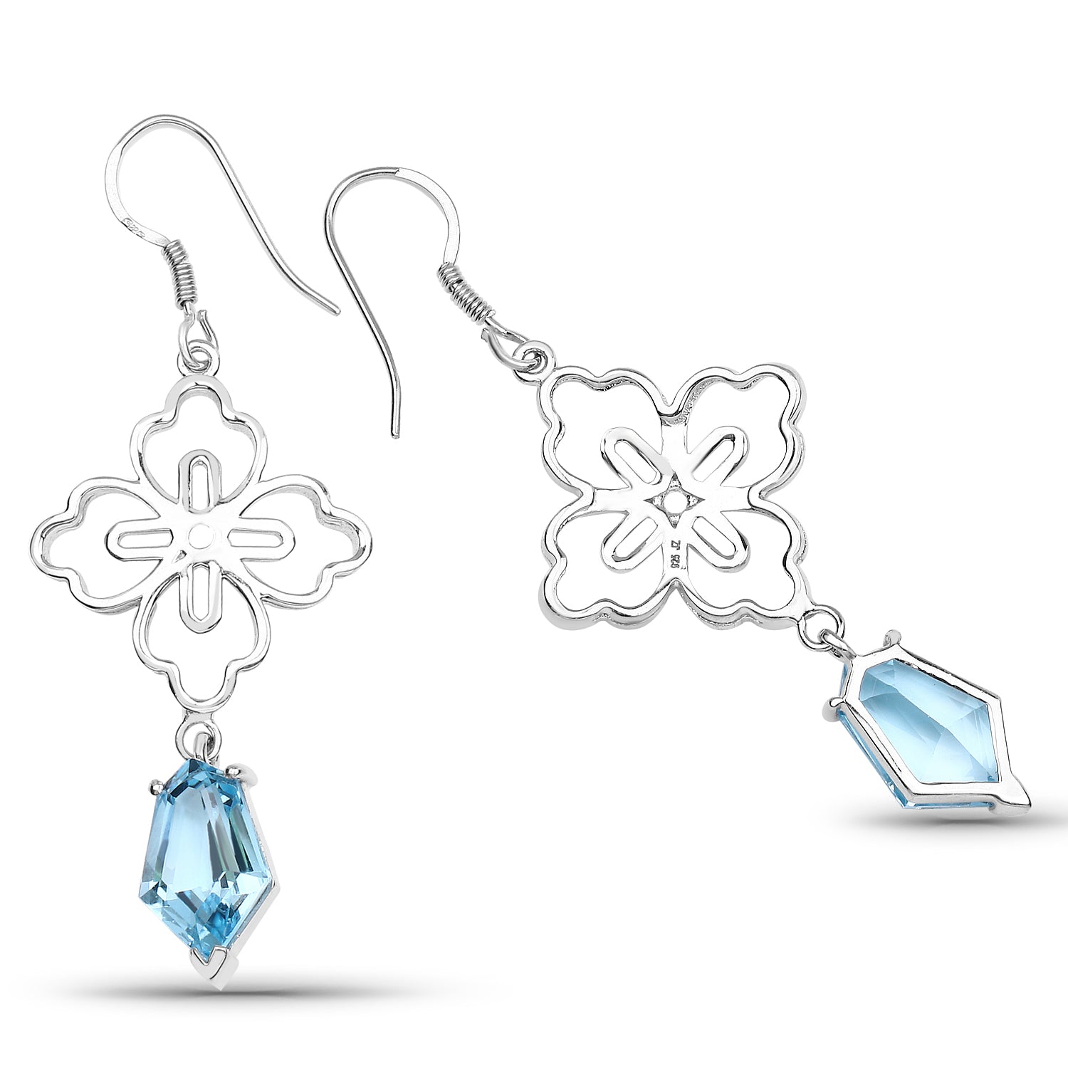 12.14 Carat Genuine Swiss Blue Topaz .925 Sterling Silver Earrings on sale at MyriadMart