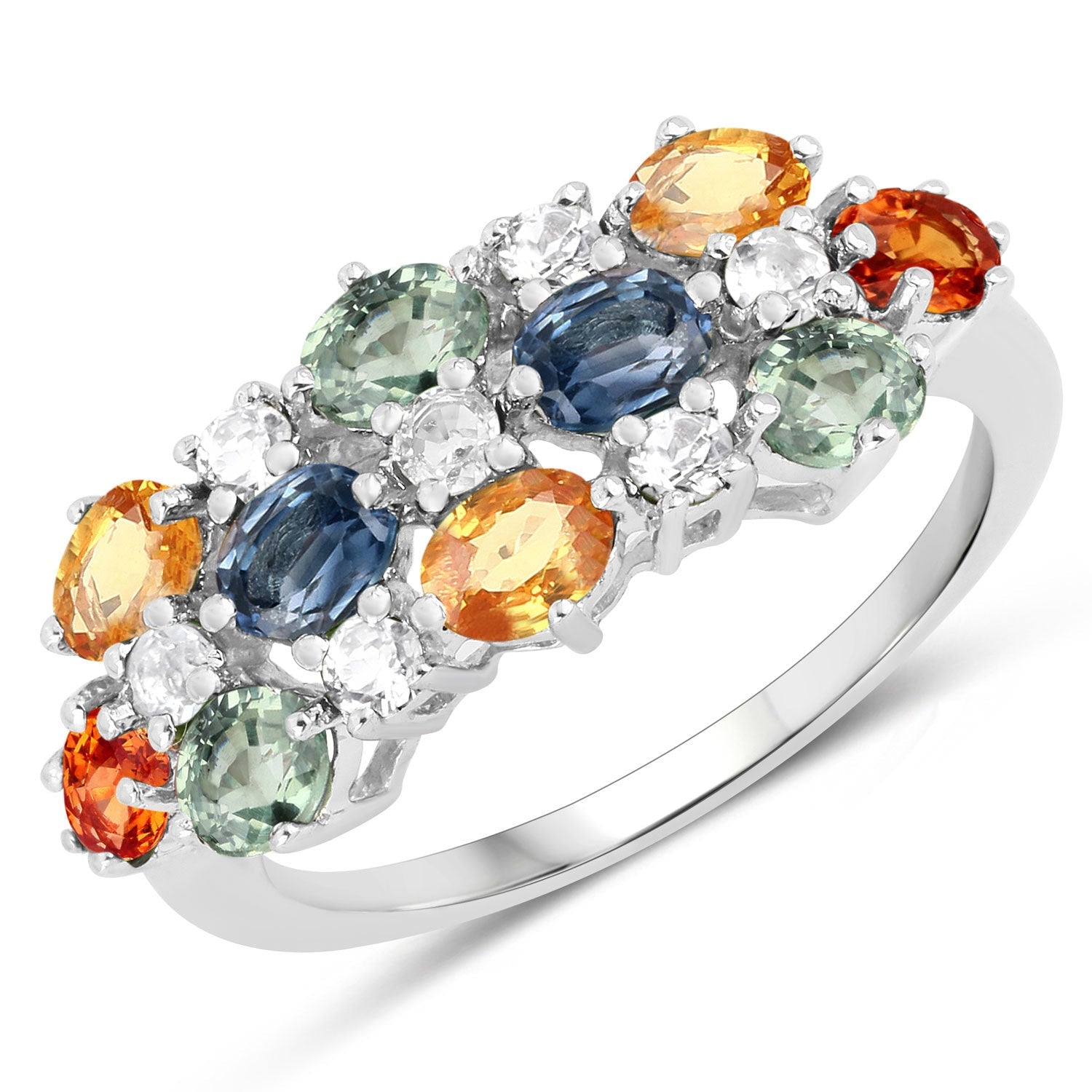 2.28 Carat Genuine Multi Sapphire and White Topaz .925 Sterling Silver Ring on sale at MyriadMart