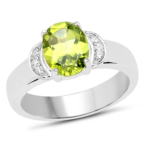 1.76 Carat Genuine Peridot and White Zircon .925 Sterling Silver Ring on sale at MyriadMart