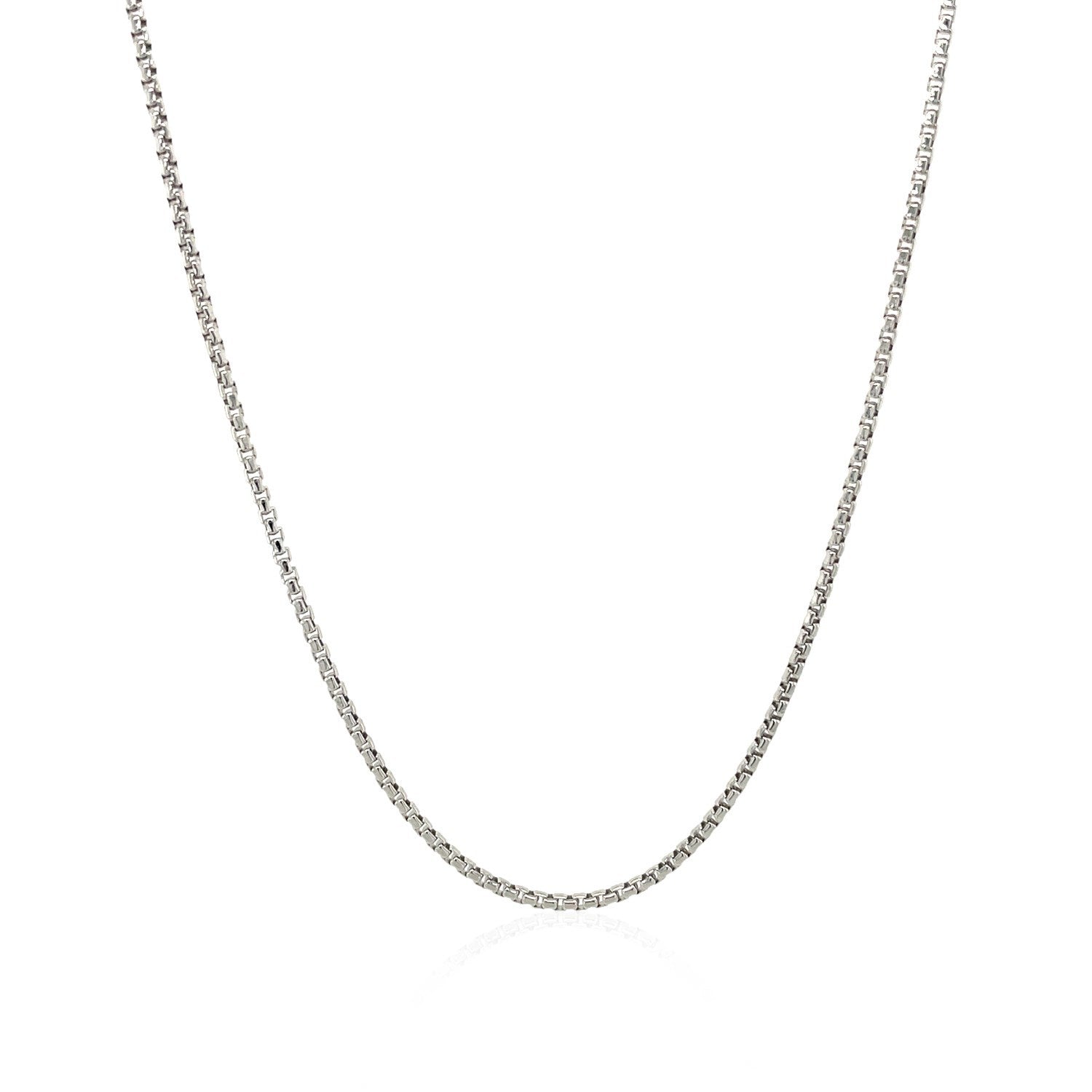 Sterling Silver Rhodium Plated Round Box Chain 1.3mm on sale at MyriadMart