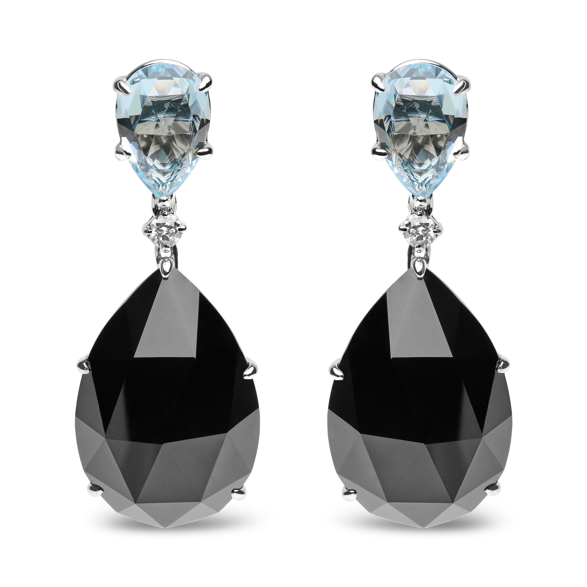 18K White Gold 1/5 Cttw Diamond with Pear Cut Sky Blue Topaz and Pear-Cut Black Onyx Gemstone Dangle Earring G-H Color, SI1-SI2 Clarity on sale at MyriadMart
