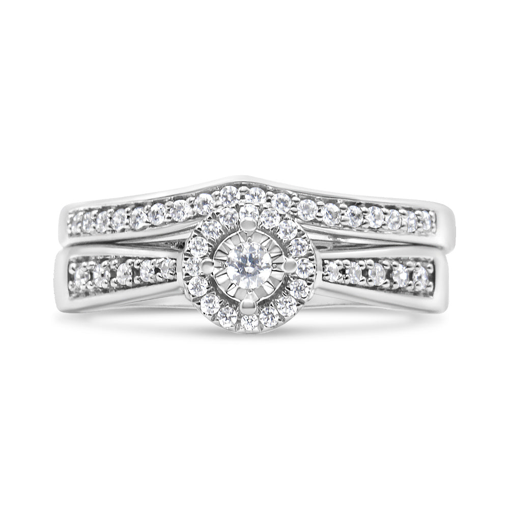 .925 Sterling Silver 1/3 Cttw Diamond Halo and Pave Shank Engagement Ring Set I-J Color, I3 Clarity - Ring Size 7 on sale at MyriadMart
