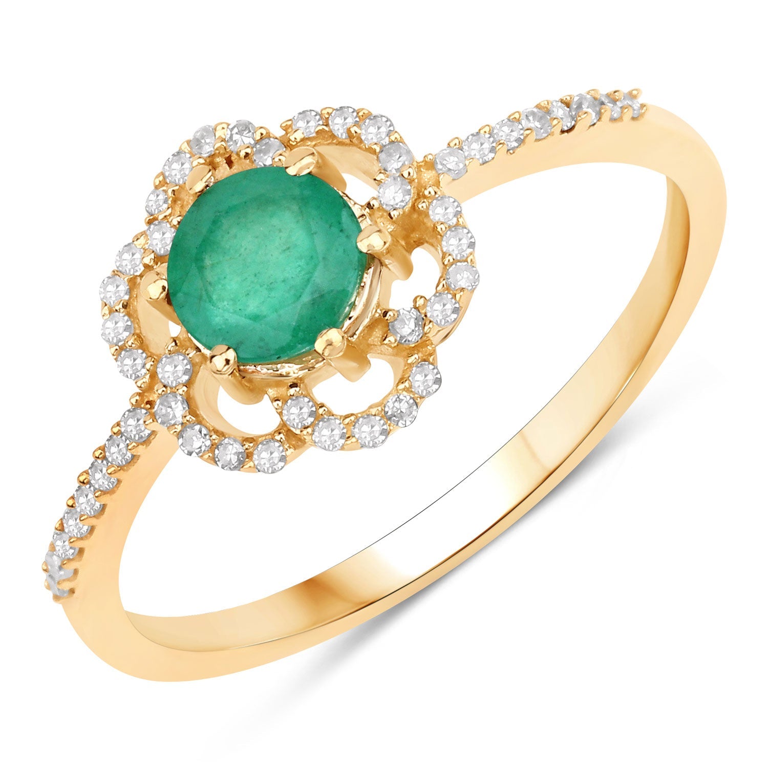 0.55 Carat Genuine Zambian Emerald and White Diamond 14K Yellow Gold Ring on sale at MyriadMart