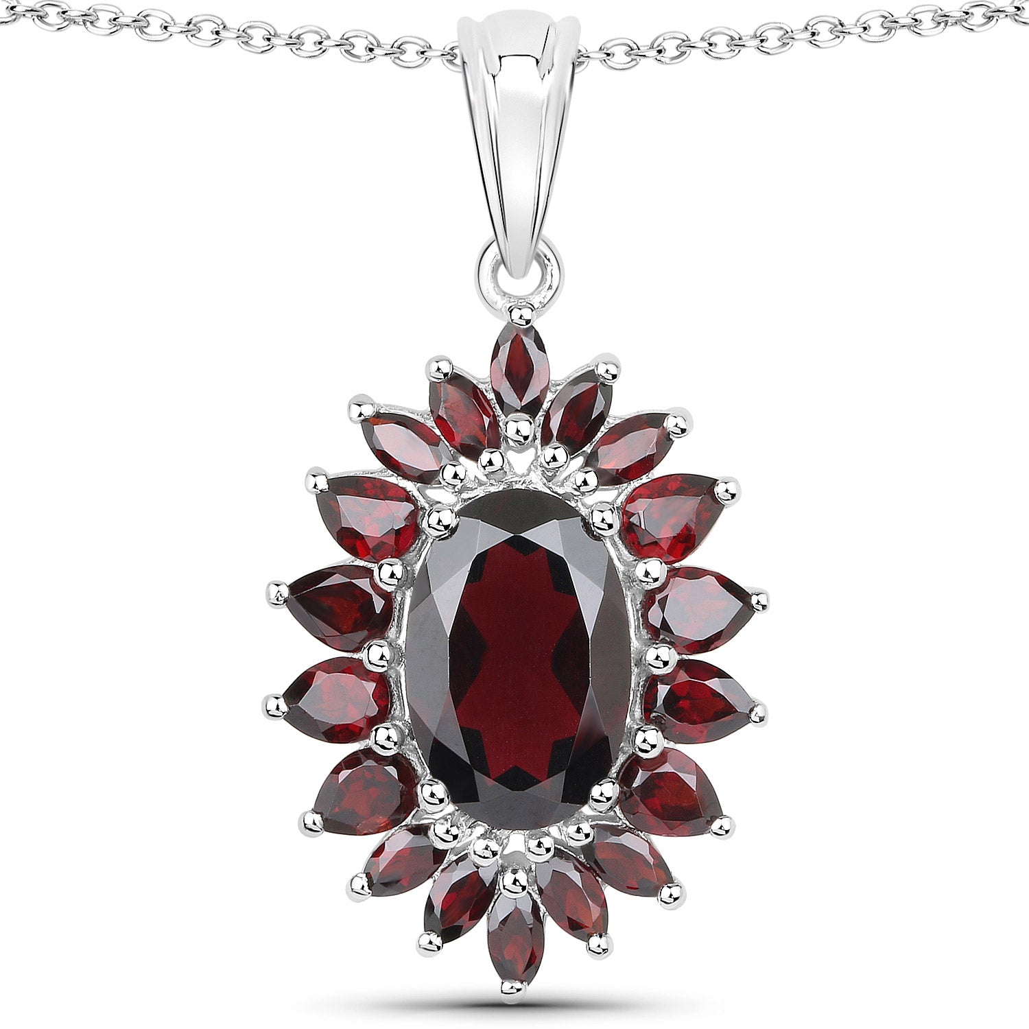 20.24 Carat Genuine Garnet .925 Sterling Silver 3 Piece Jewelry Set Ring, Earrings, and Pendant w/ Chain on sale at MyriadMart