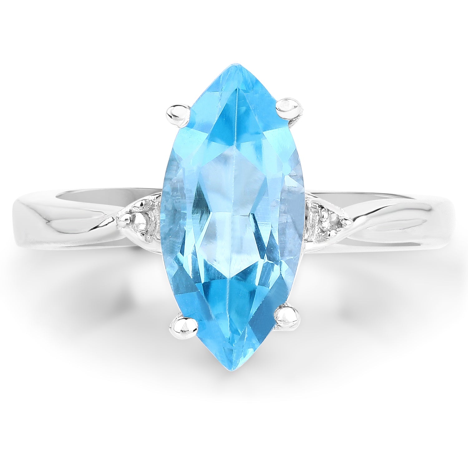 3.67 Carat Genuine Swiss Blue Topaz and White Diamond .925 Sterling Silver Ring on sale at MyriadMart