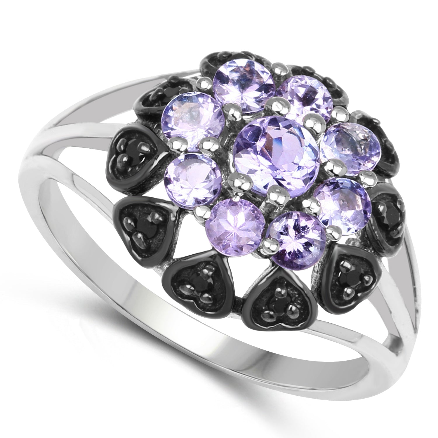 1.18 Carat Genuine Tanzanite and Black Spinel .925 Sterling Silver Ring on sale at MyriadMart