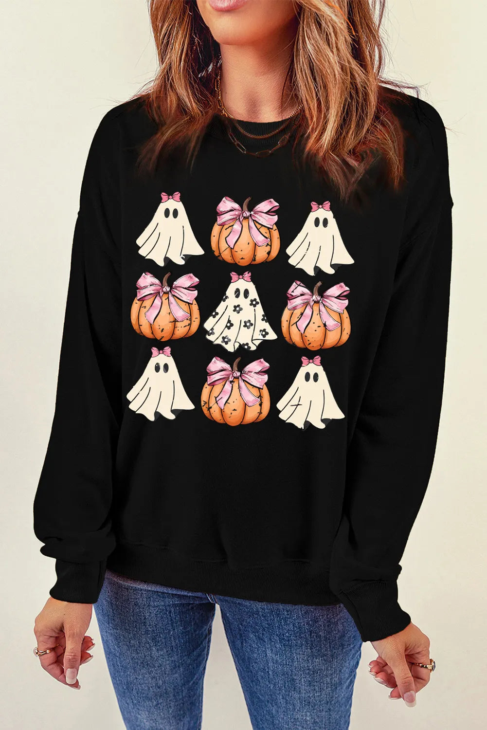Pumpkin & Ghost Round Neck Long Sleeve Sweatshirt - MyriadMart