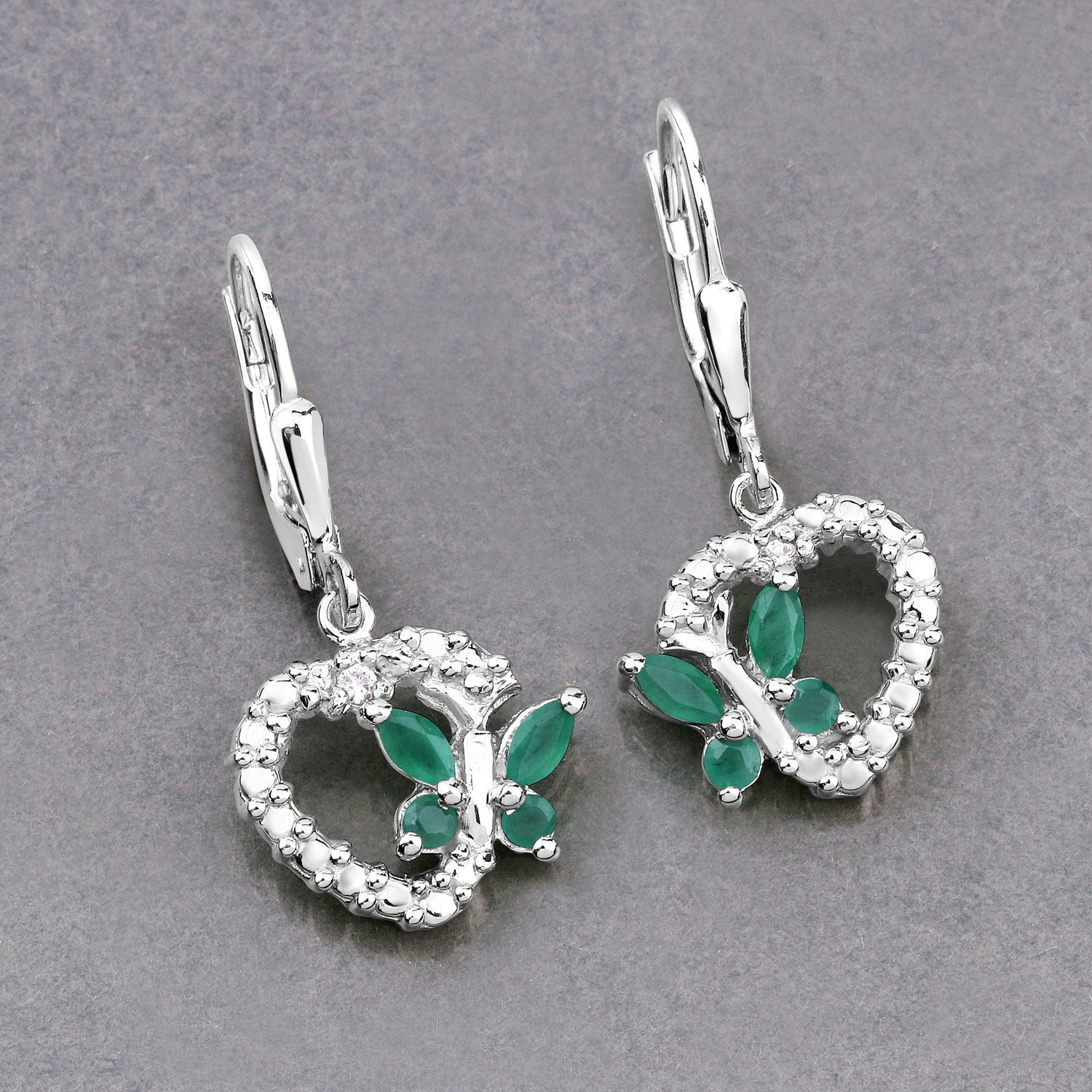 0.44 Carat Genuine Emerald and Created White Sapphire .925 Sterling Silver Earrings on sale at MyriadMart
