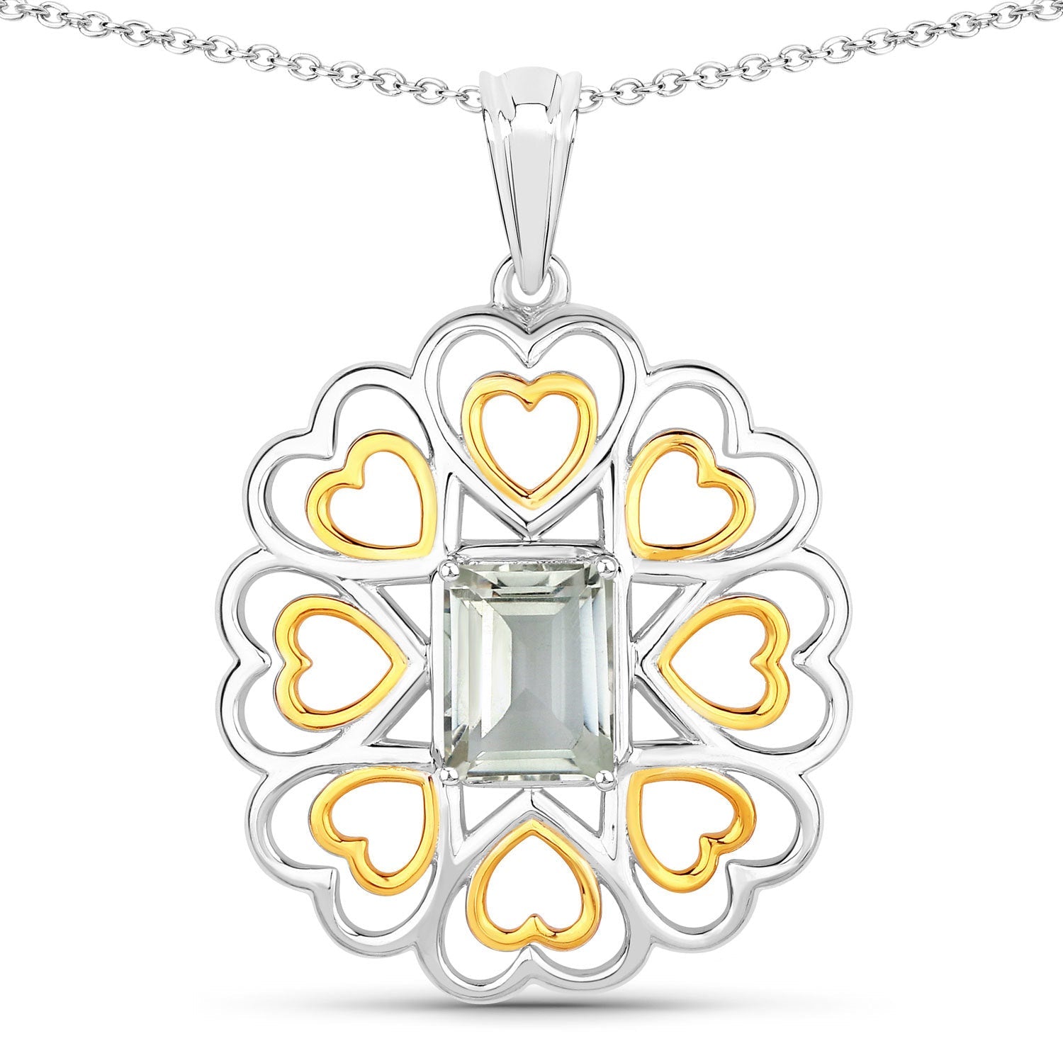 2.10 Carat Genuine Green Amethyst .925 Sterling Silver Pendant on sale at MyriadMart
