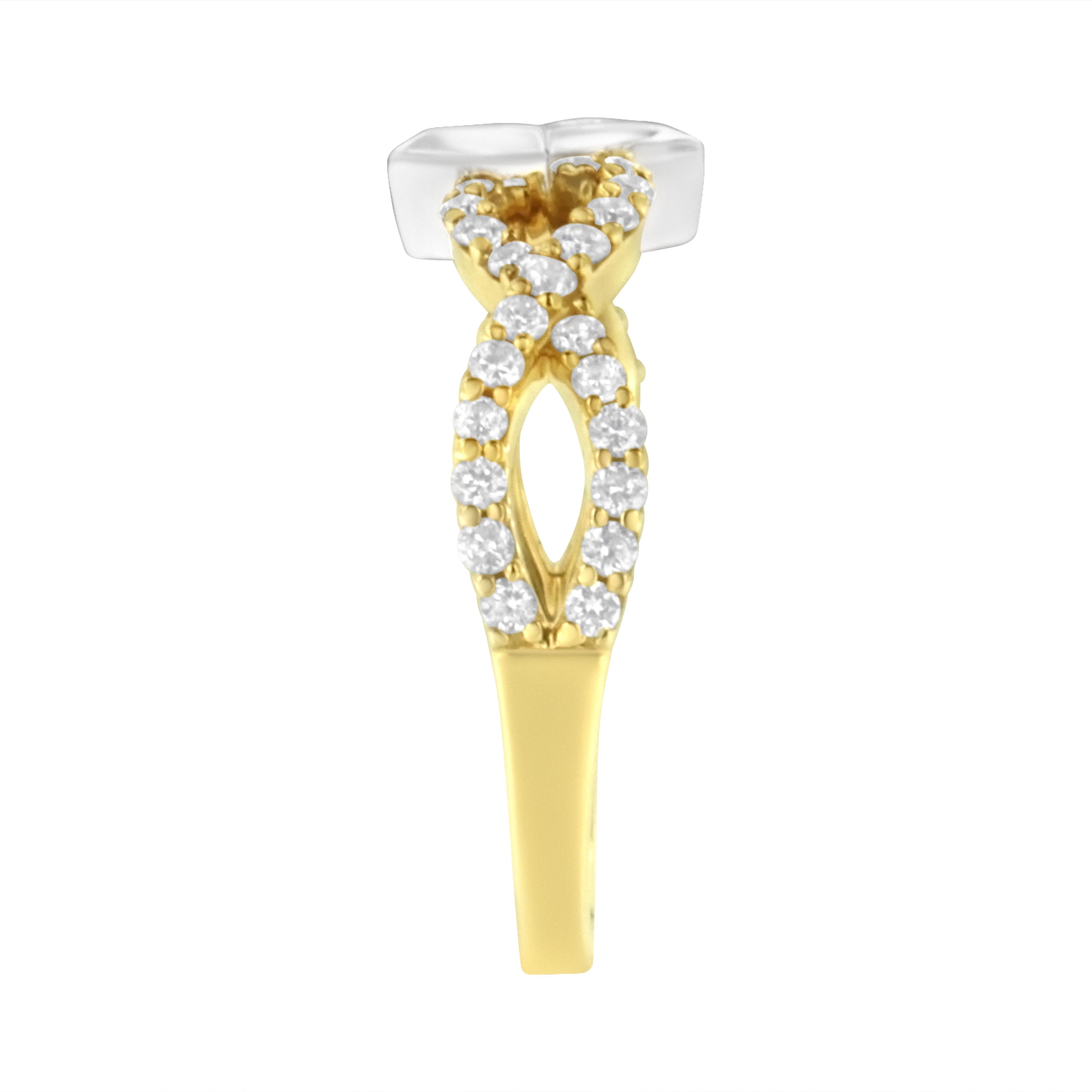 10K Two Tone Color 5/8 Cttw Diamond Kite and Twist Shank Ring H-I Color,SI2-I1 Clarity on sale at MyriadMart