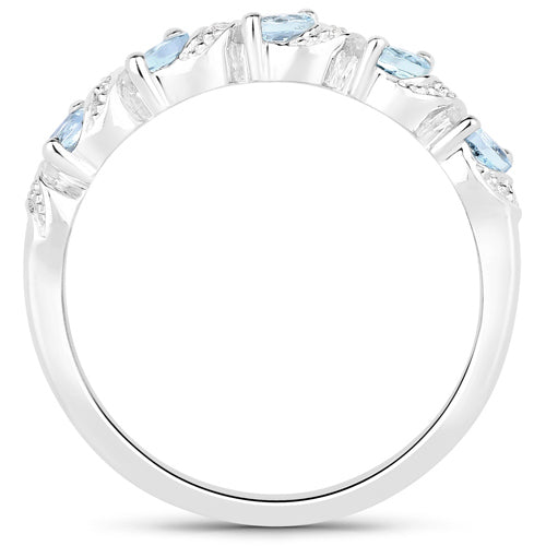 0.54 Carat Genuine Aquamarine and White Topaz .925 Sterling Silver Ring on sale at MyriadMart