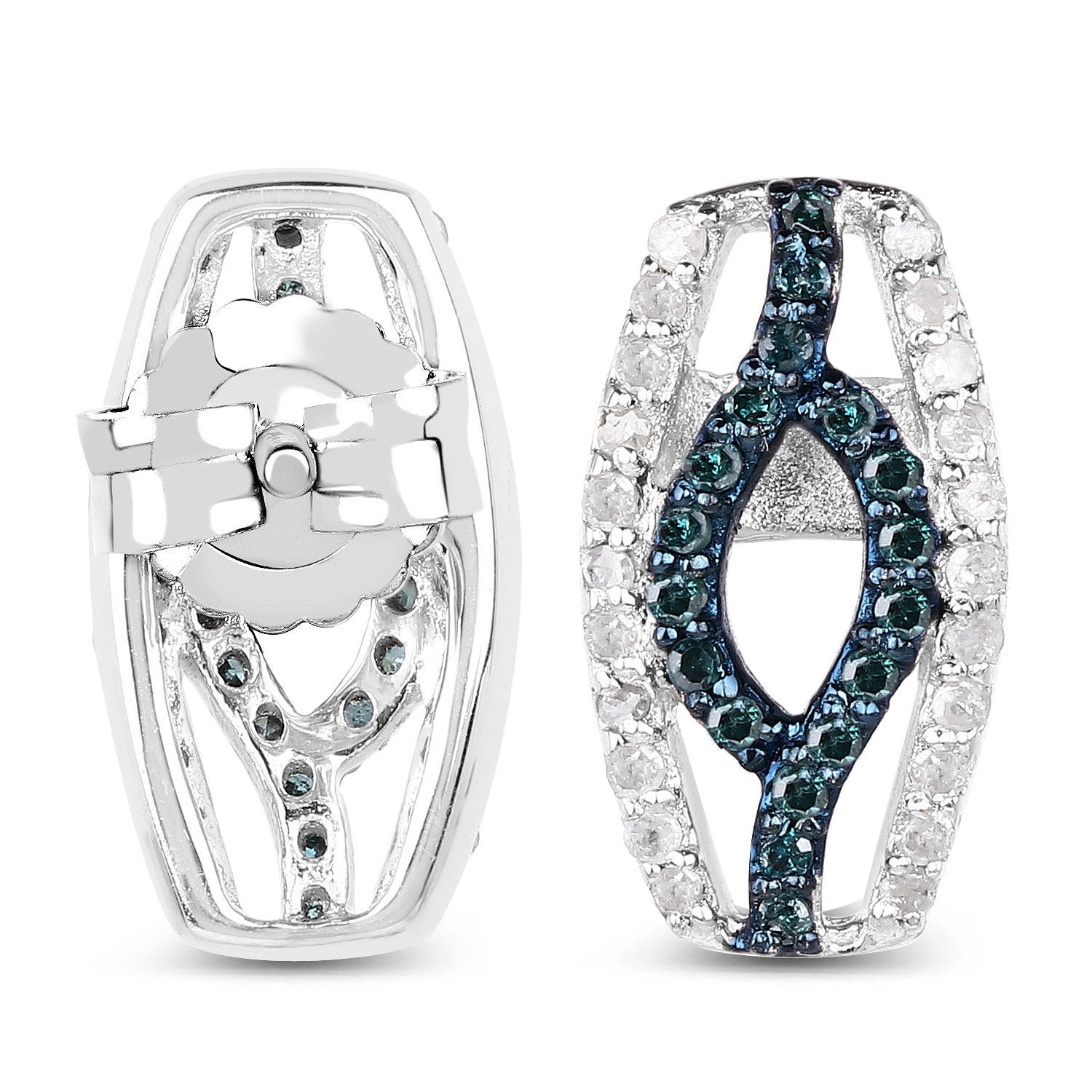 0.42 Carat Genuine Blue Diamond & White Diamond .925 Sterling Silver Earrings on sale at MyriadMart