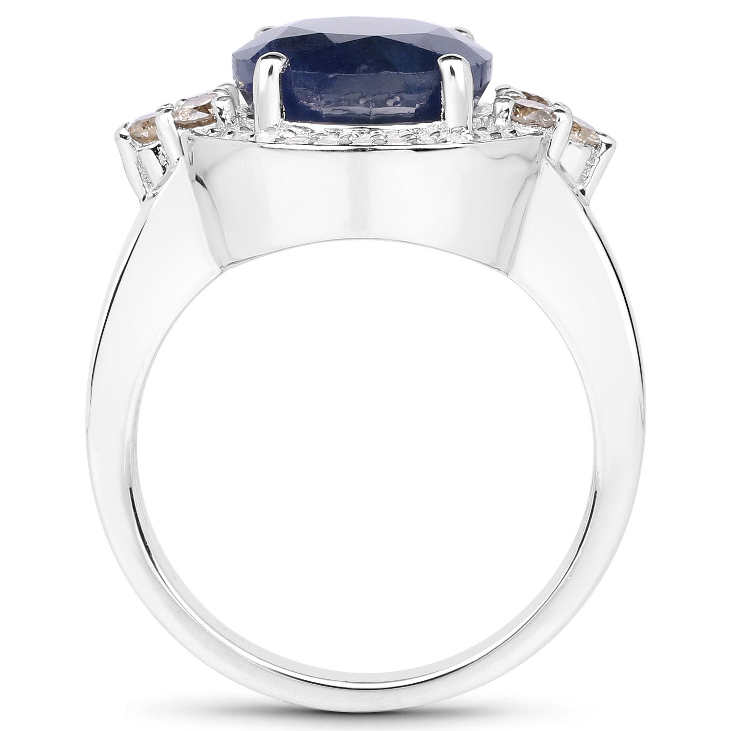 4.10 Carat Genuine Blue Sapphire, Champagne Diamond and White Diamond .925 Sterling Silver Ring on sale at MyriadMart