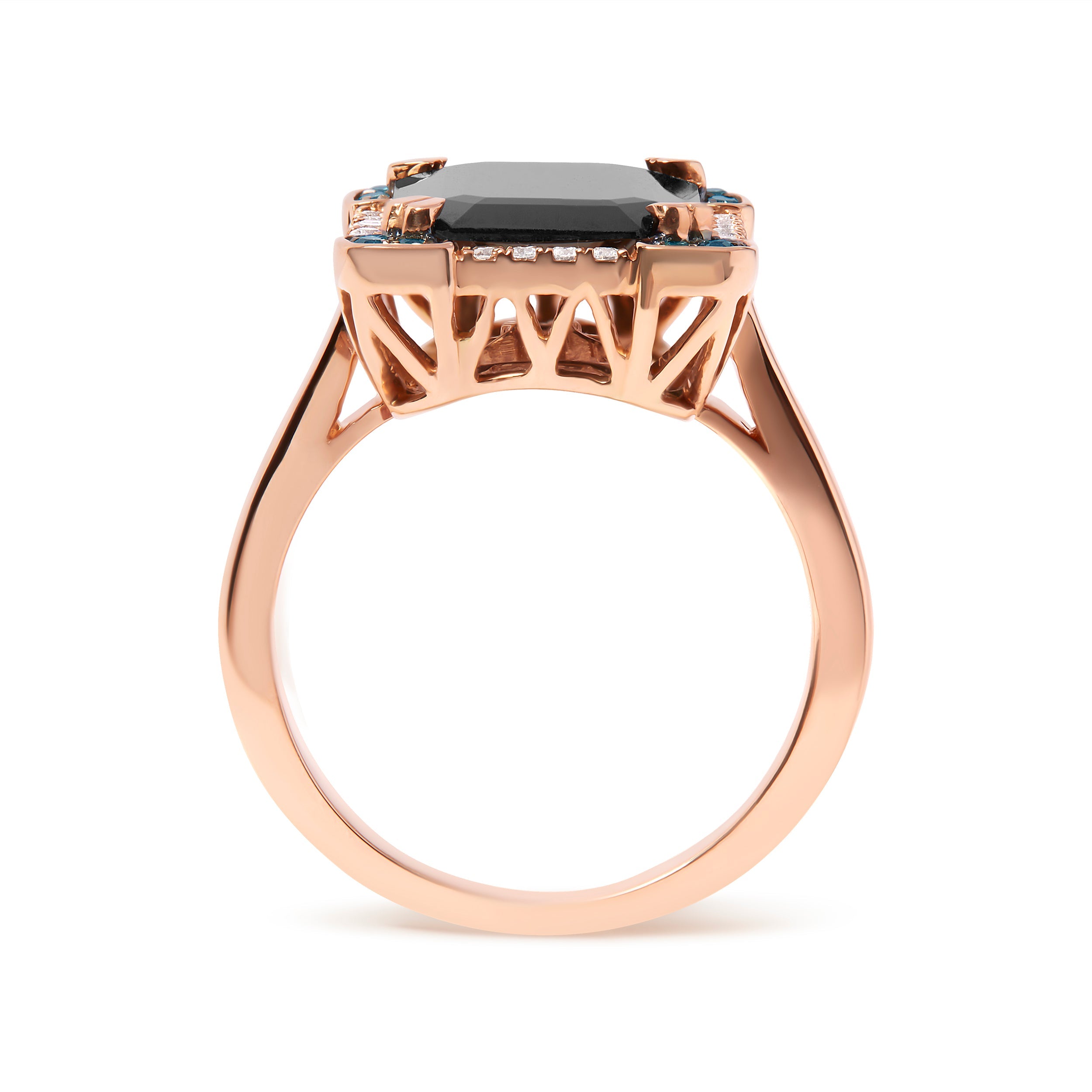 14K Rose Gold 15x10 MM Emerald-Cut Black Onyx and 1/5 Cttw Blue and White Diamond Halo Cocktail Ring G-H Color, SI1-SI2 Clarity - Size 7 on sale at MyriadMart