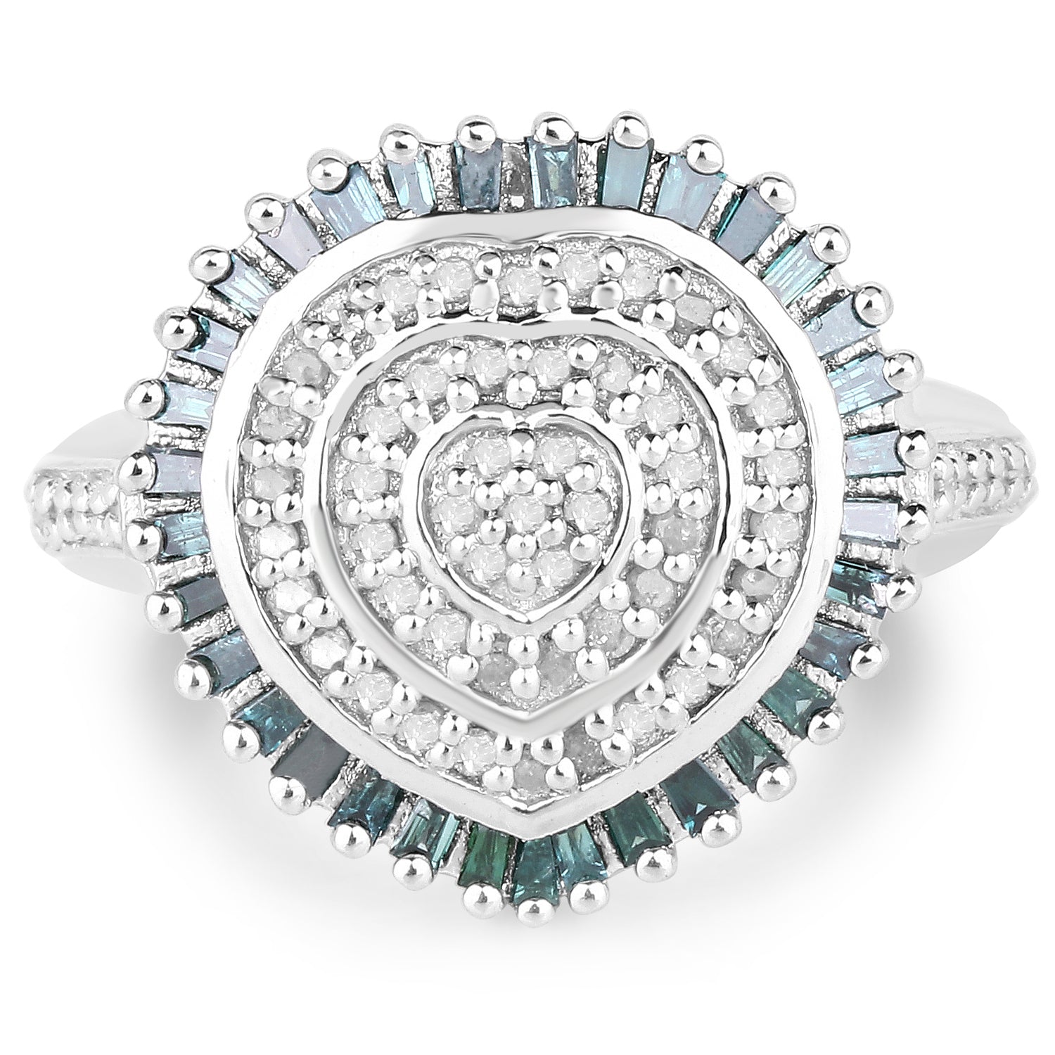 0.74 Carat Genuine White Diamond and Green Diamond .925 Sterling Silver Ring on sale at MyriadMart
