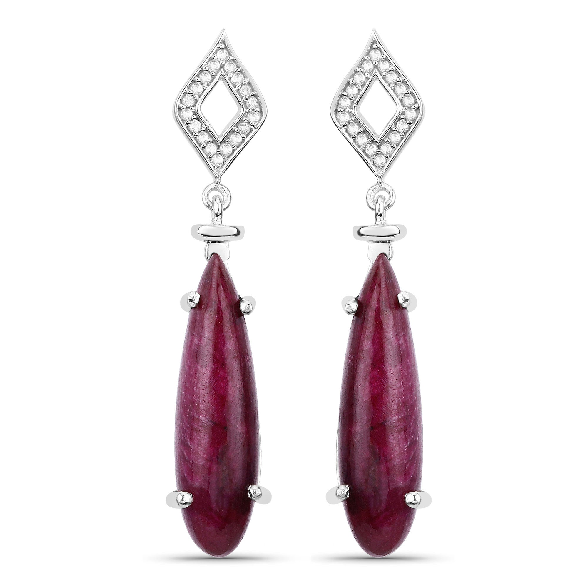 23.25 Carat Dyed Ruby and White Topaz .925 Sterling Silver Earrings on sale at MyriadMart