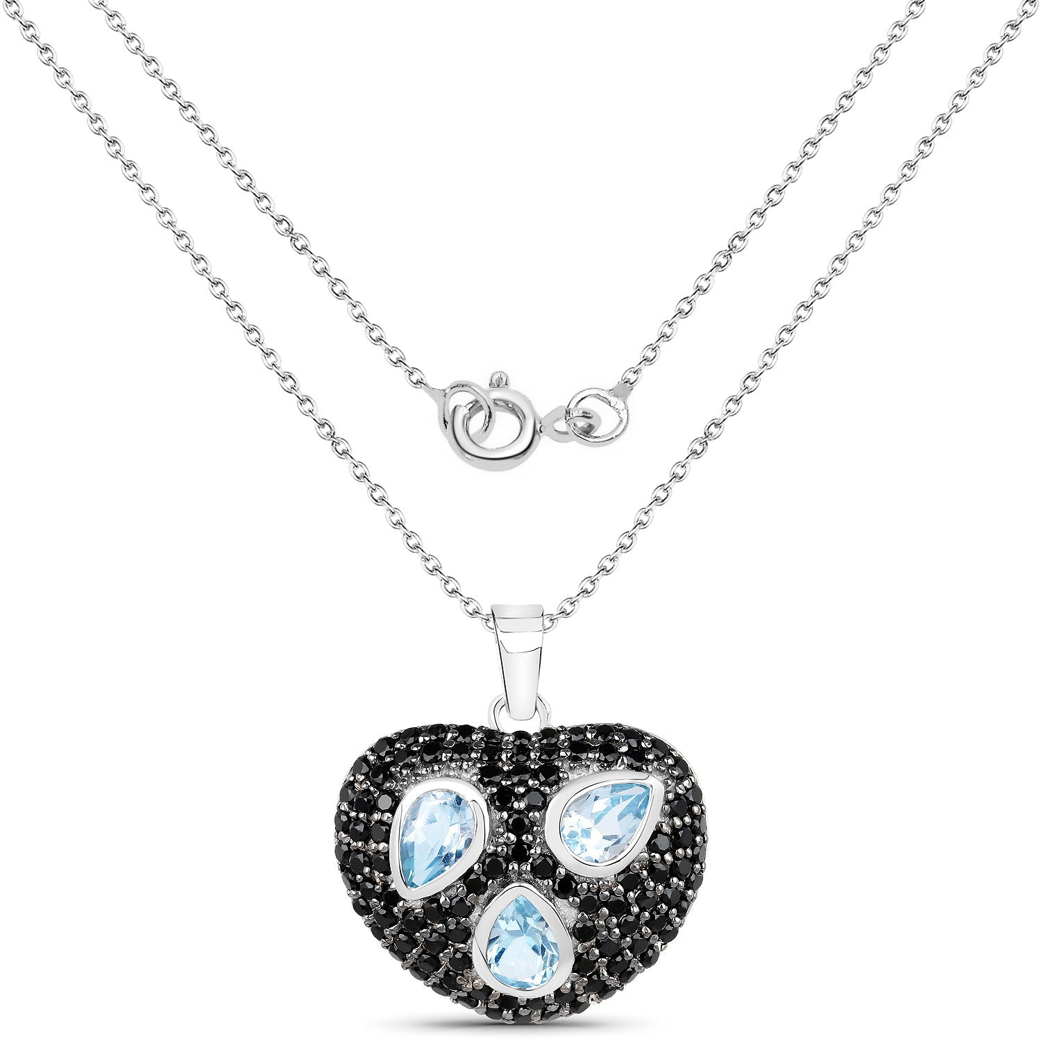 3.52 Carat Genuine Blue Topaz and Black Spinel .925 Sterling Silver Pendant on sale at MyriadMart