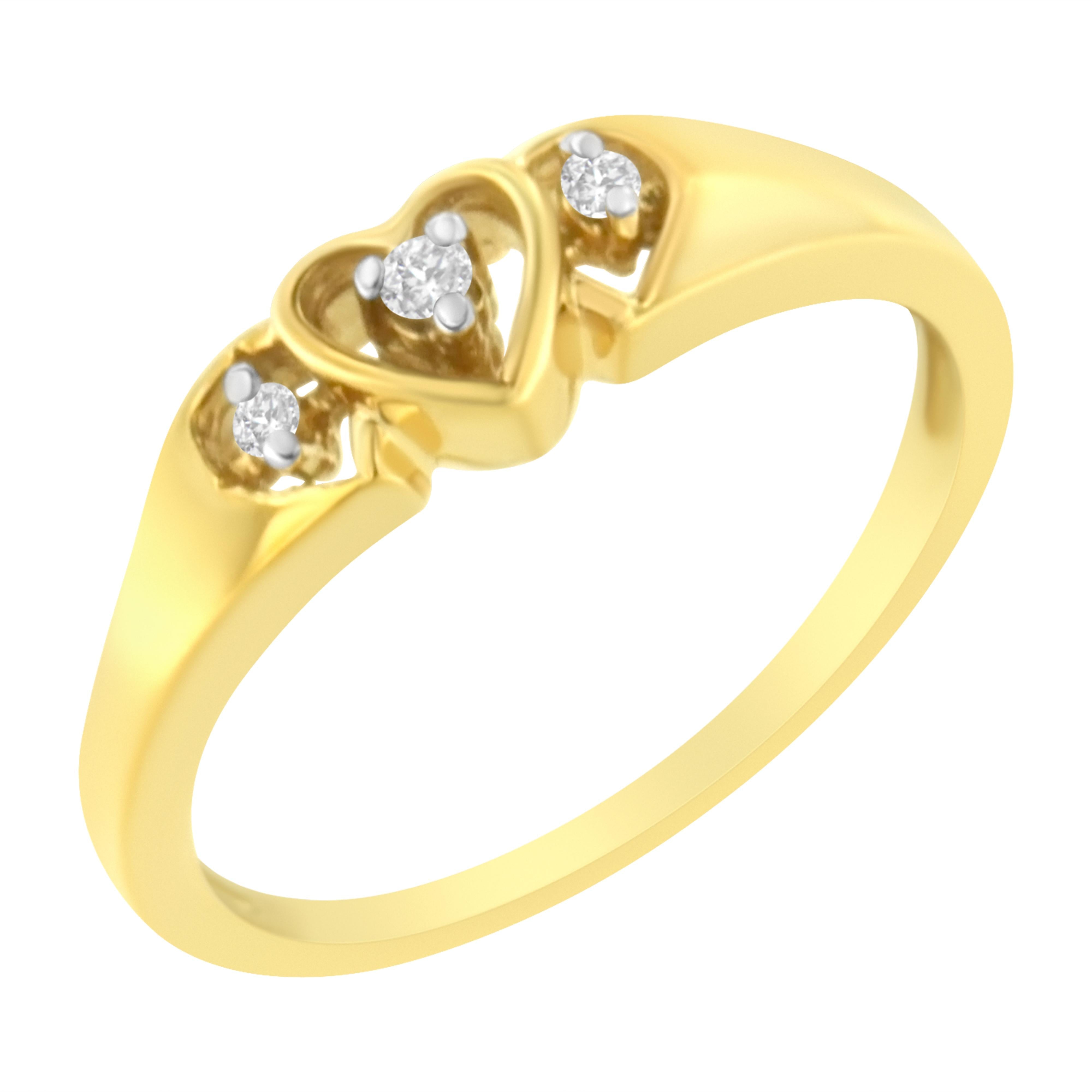 10KT Yellow Gold 1/20 cttw Diamond Triple Heart Diamond Ring K-L, I1-I2 - Size 7 on sale at MyriadMart