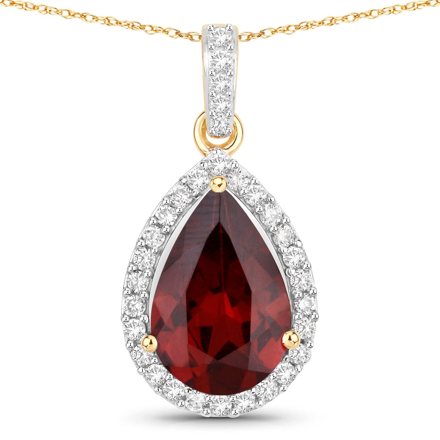 3.29 Carat Genuine Rhodolite and White Diamond 14K Yellow Gold Pendant on sale at MyriadMart