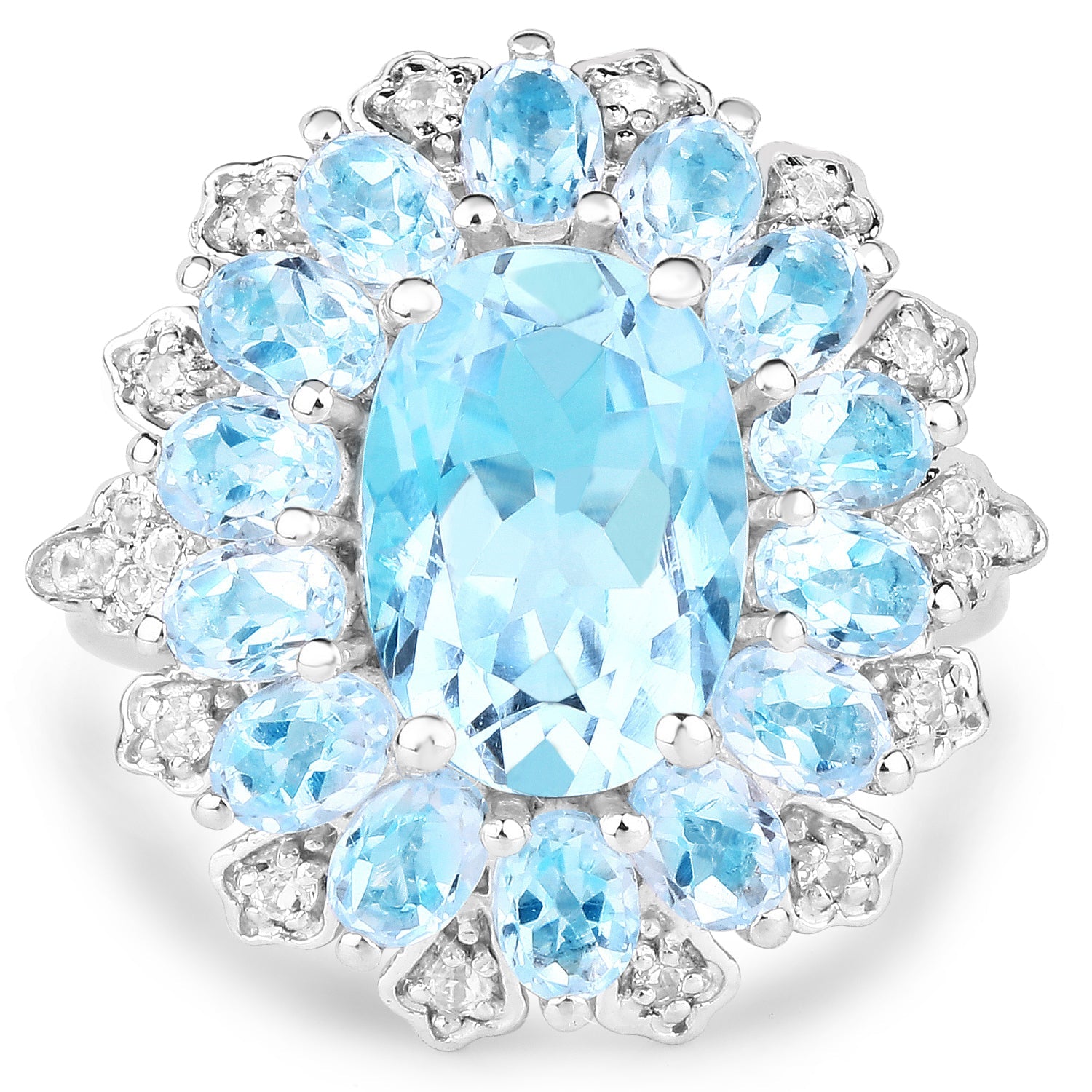 7.57 Carat Genuine Blue Topaz and White Topaz .925 Sterling Silver Ring on sale at MyriadMart