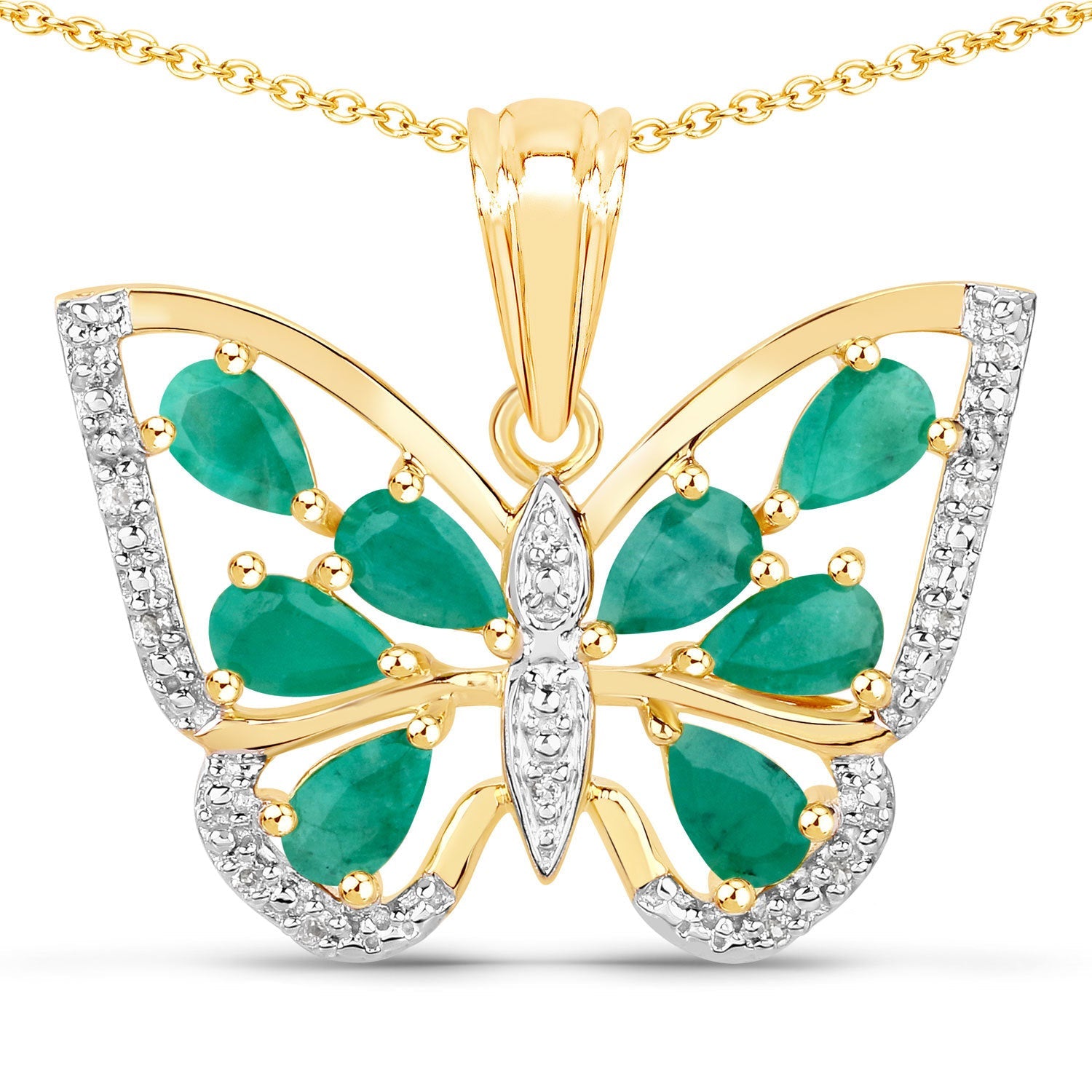 1.91 Carat Genuine Emerald and White Zircon .925 Sterling Silver Pendant on sale at MyriadMart