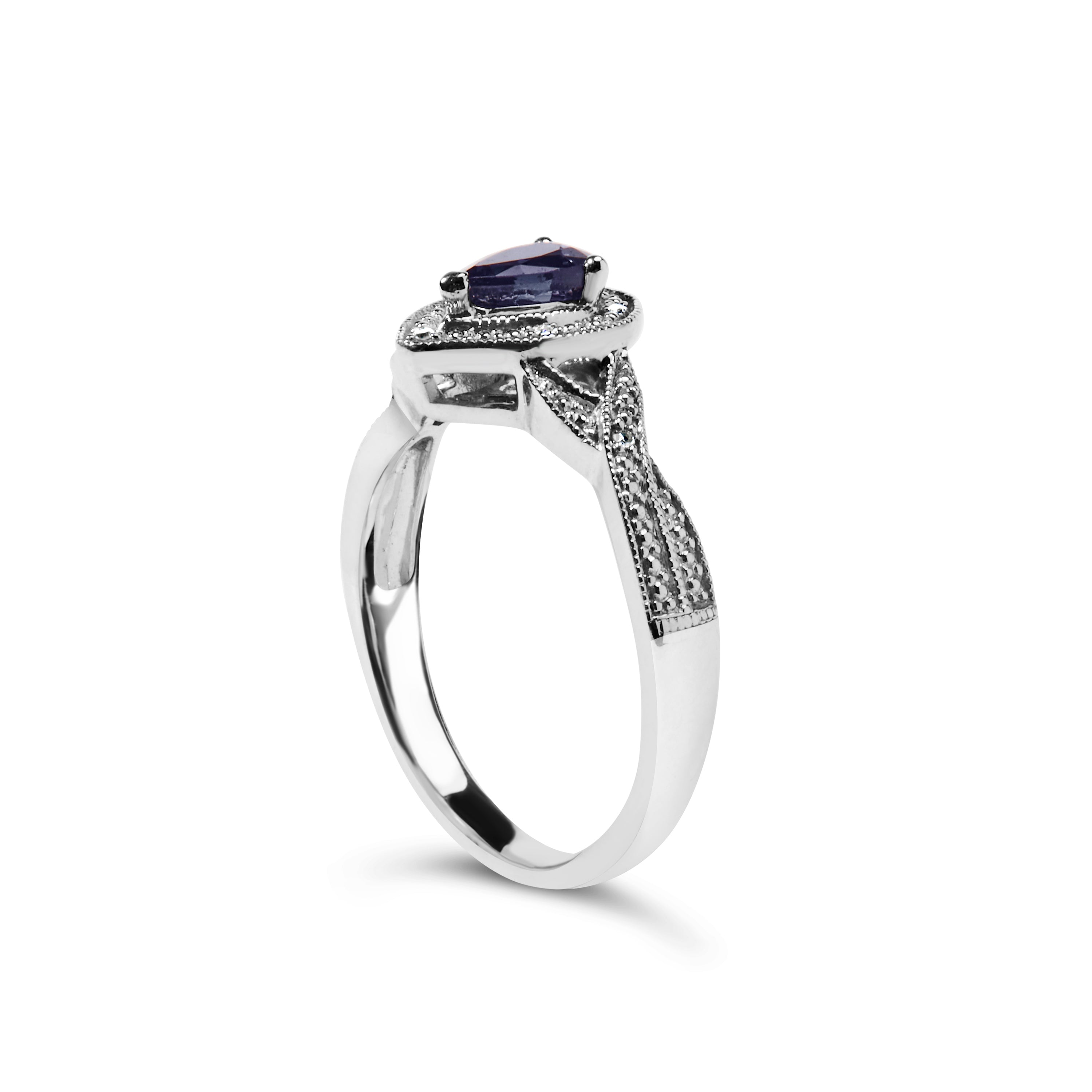.925 Sterling Silver 6x4mm Pear Sapphire Gemstone with Diamond Accent Fashion Halo Ring H-I Color, SI1-SI2 Clarity - Size 7.5 on sale at MyriadMart