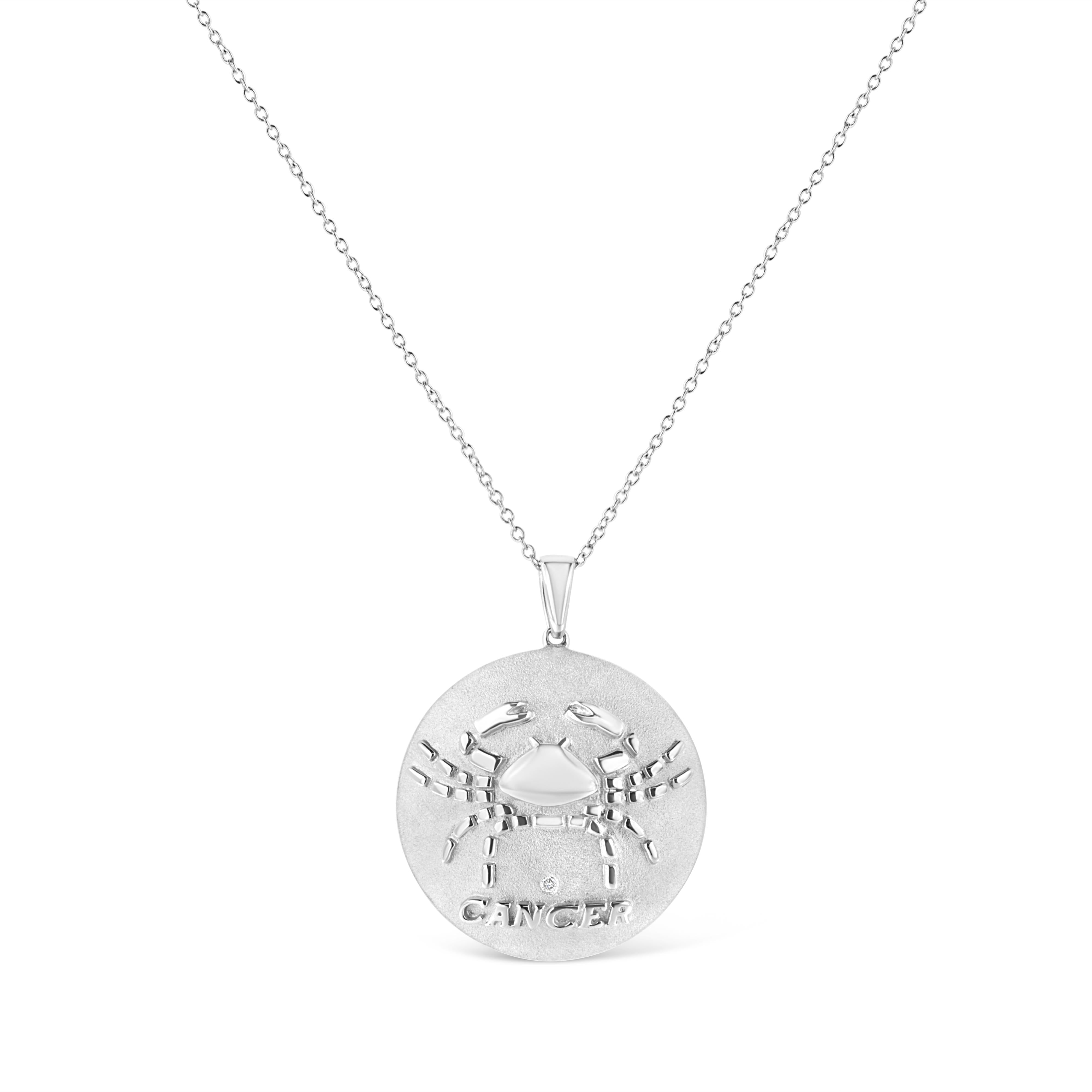 .925 Sterling Silver Diamond Accent Cancer Zodiac Design 18" Pendant Necklace Medallion K-L Color, I1-I2 Clarity on sale at MyriadMart