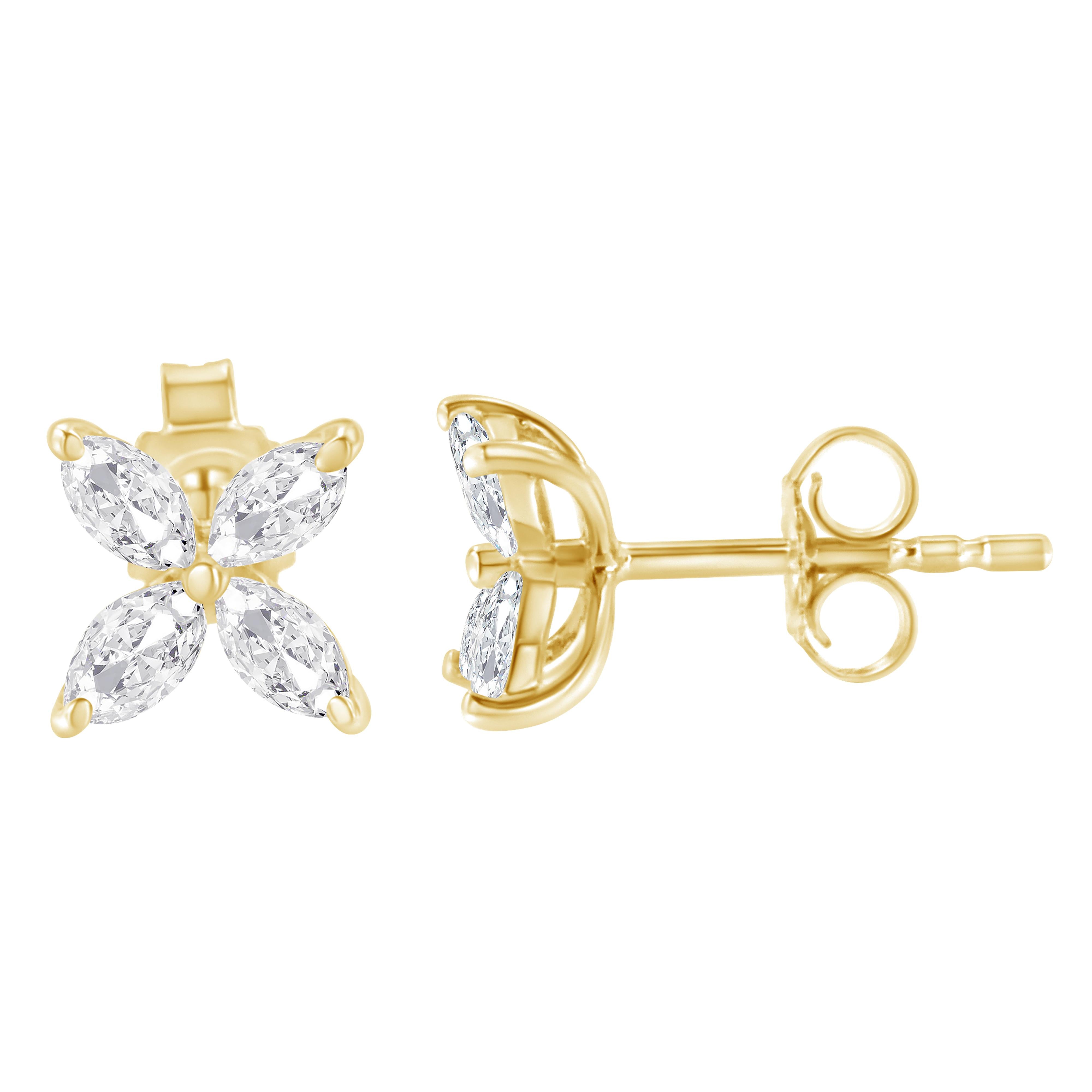 14K White Gold 1/2 Cttw Marquise Diamond 8 Stone Floral Leaf Stud Earrings H-I Color, SI1-SI2 Clarity on sale at MyriadMart