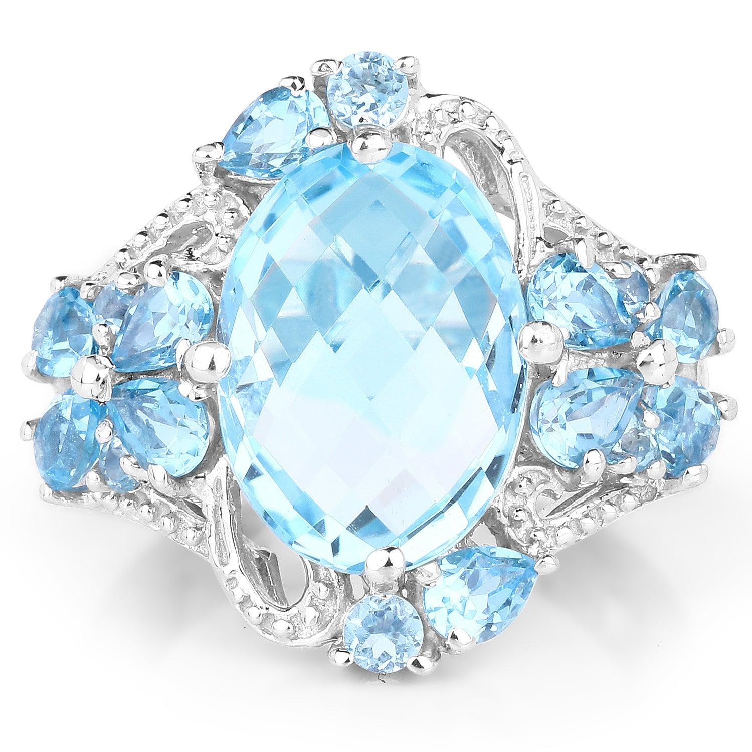 9.50 Carat Genuine Blue Topaz and Swiss Blue Topaz .925 Sterling Silver Ring on sale at MyriadMart
