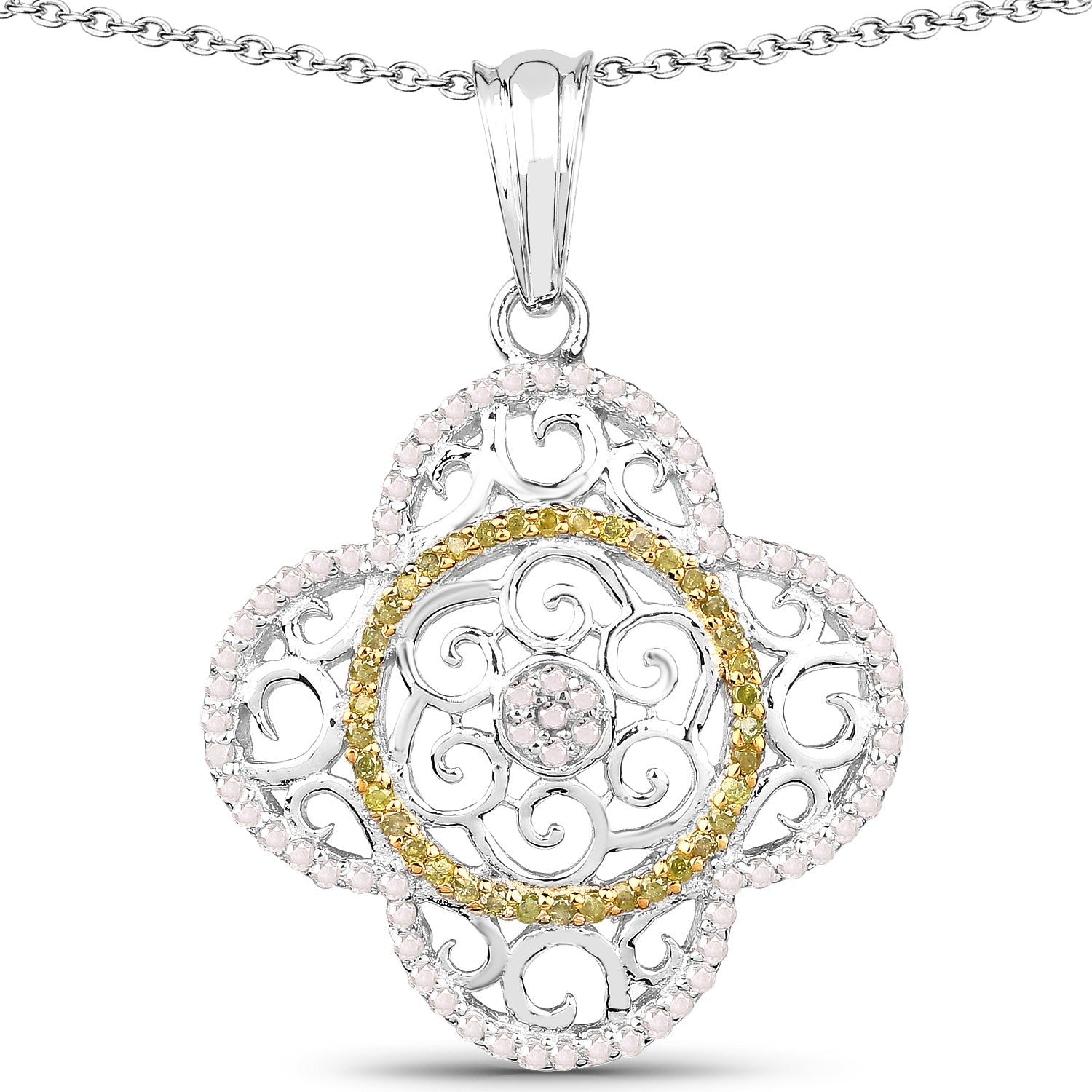 0.57 Carat Genuine White Diamond and Yellow Diamond .925 Sterling Silver Pendant on sale at MyriadMart